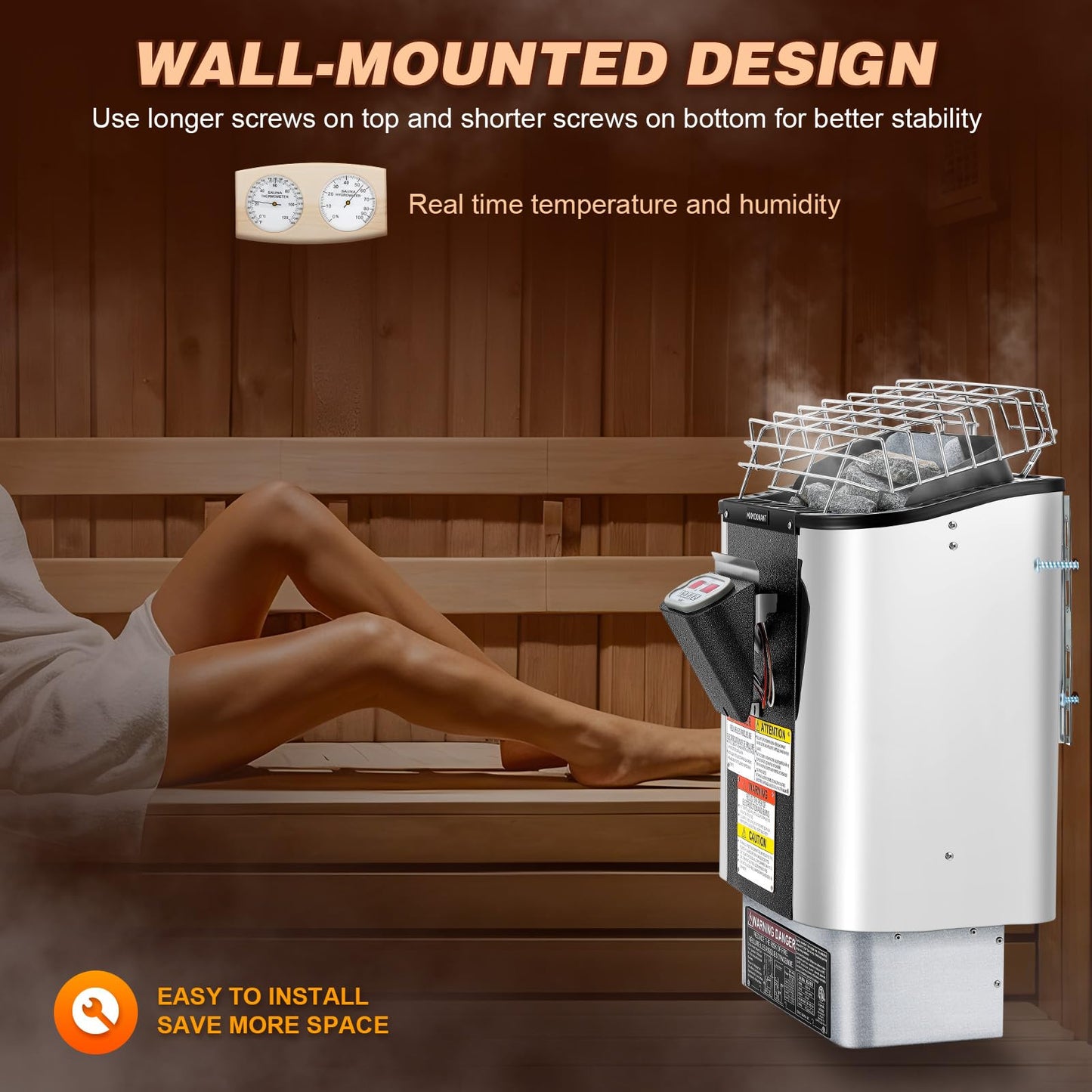 Mxmoonant Sauna Heater, 9KW 220V Electric Sauna Heaters Built-in Digital Control Sauna Stove Dry Steam Sauna Bath for Home Hotel Spa Max. 460 Cu.ft with Sauna Hygrothermograph