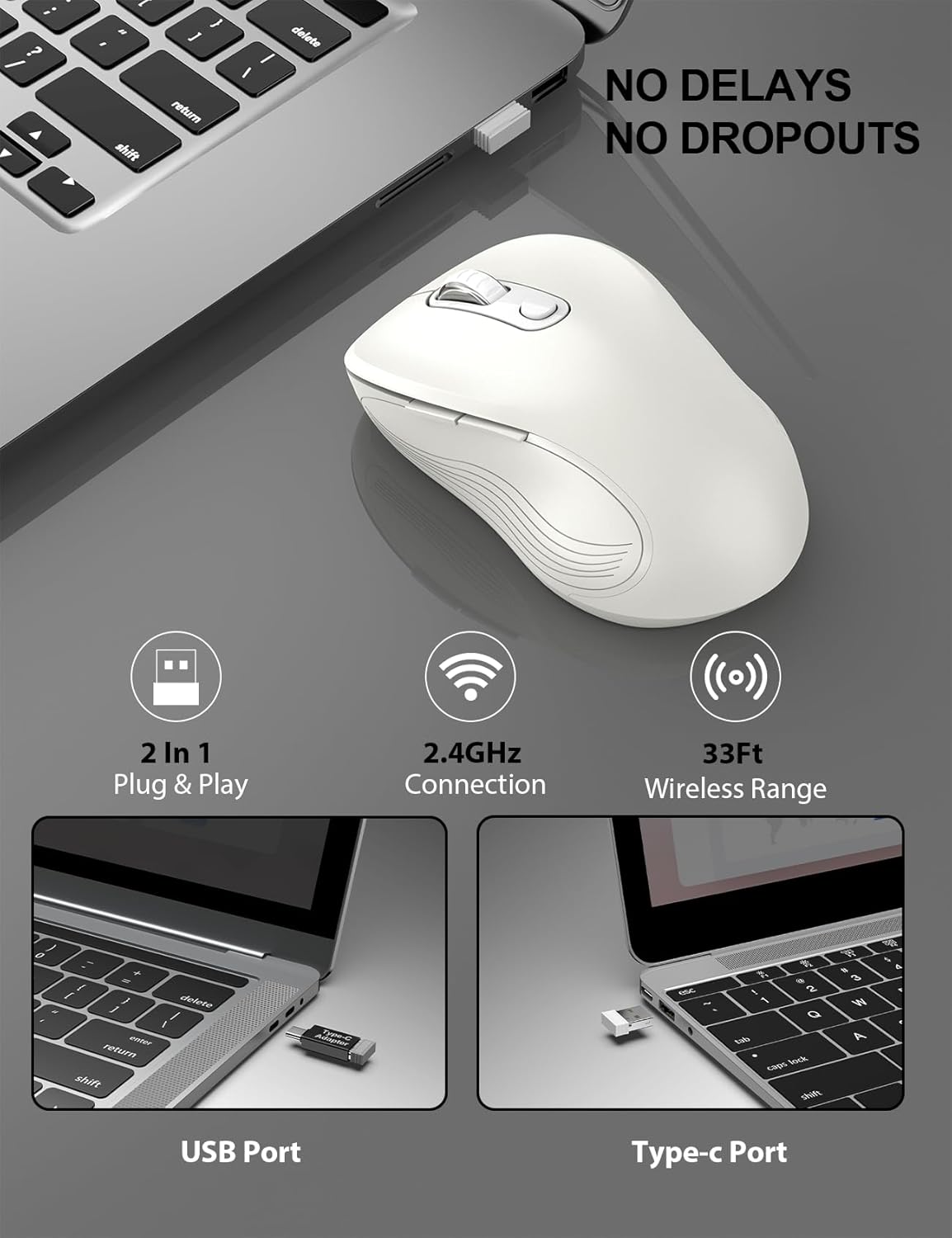 Trueque 2.4GHz 3 6 M01 Wireless Mouse for Laptop, Ergonomic Computer Mouse with Back & Forward Buttons, Adjustable DPI