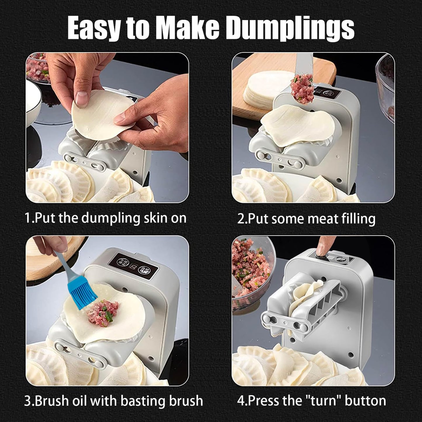 Electric Dumpling Maker Rechargeable Automatic Dumpling Maker Machine Mould 2 Modes,Household Easy Quick Dumpling Pierogi Maker Machine with Empanada Maker Press,Dough Cutter,Spoon