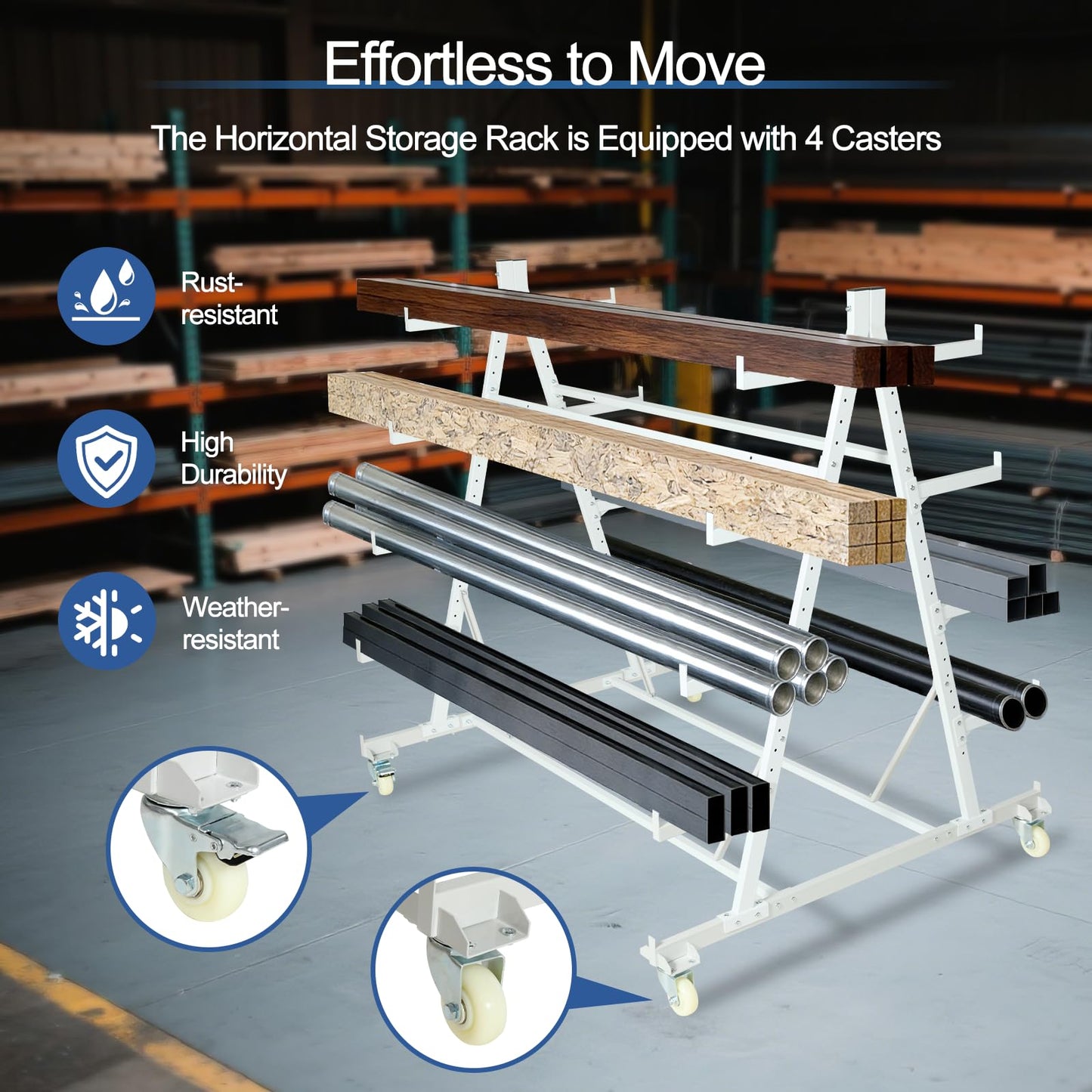 YeeJinHong Conduit Pipe Rack Storage with Wheels, 5-Tier Heavy Duty Horizontal Pipe Storage Rack, Industrial Rolling Steel Cart for Garage & Warehouse, 2000 lbs Capacity, 56" x 44" x 52", Casters