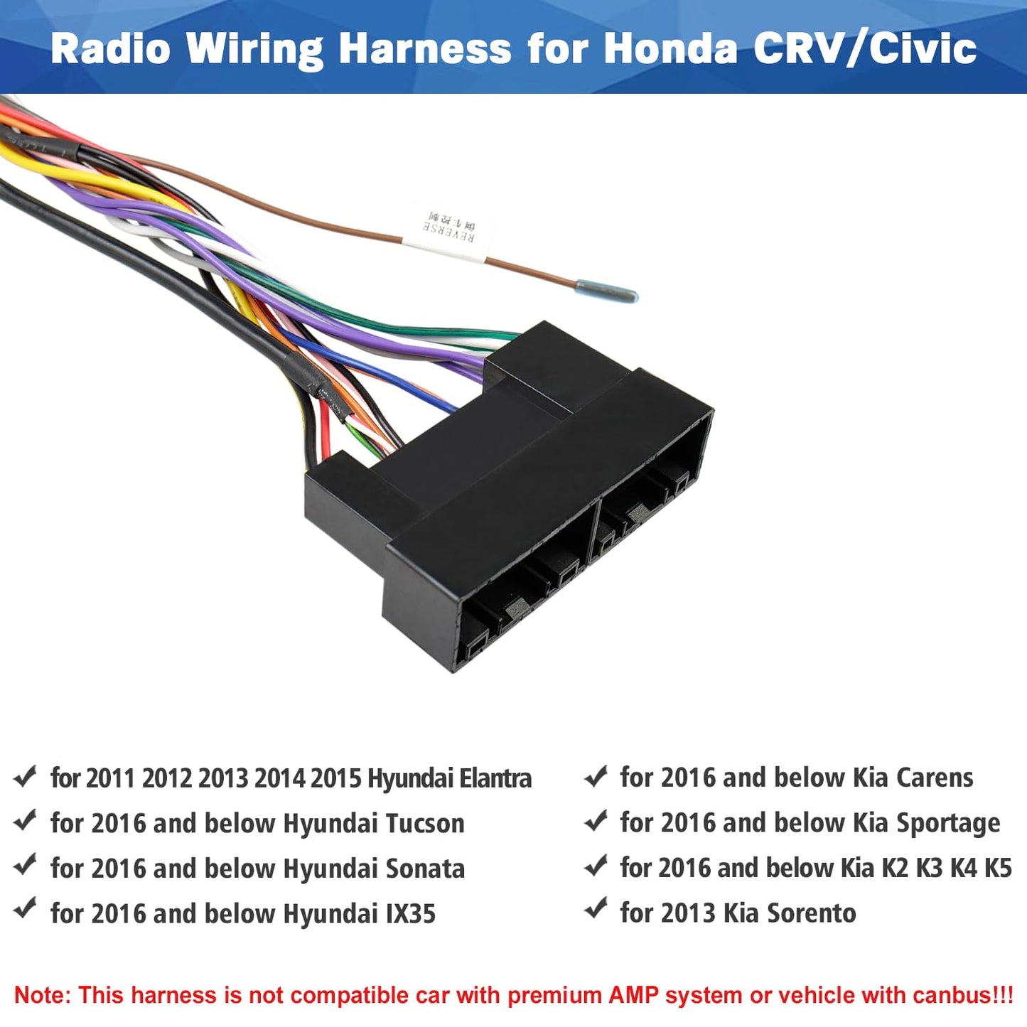 16 Android Car Radio Wiring Harness Replacement for Hyundai Elantra Kia Pin ISO Stereo Wire Cable Adapter