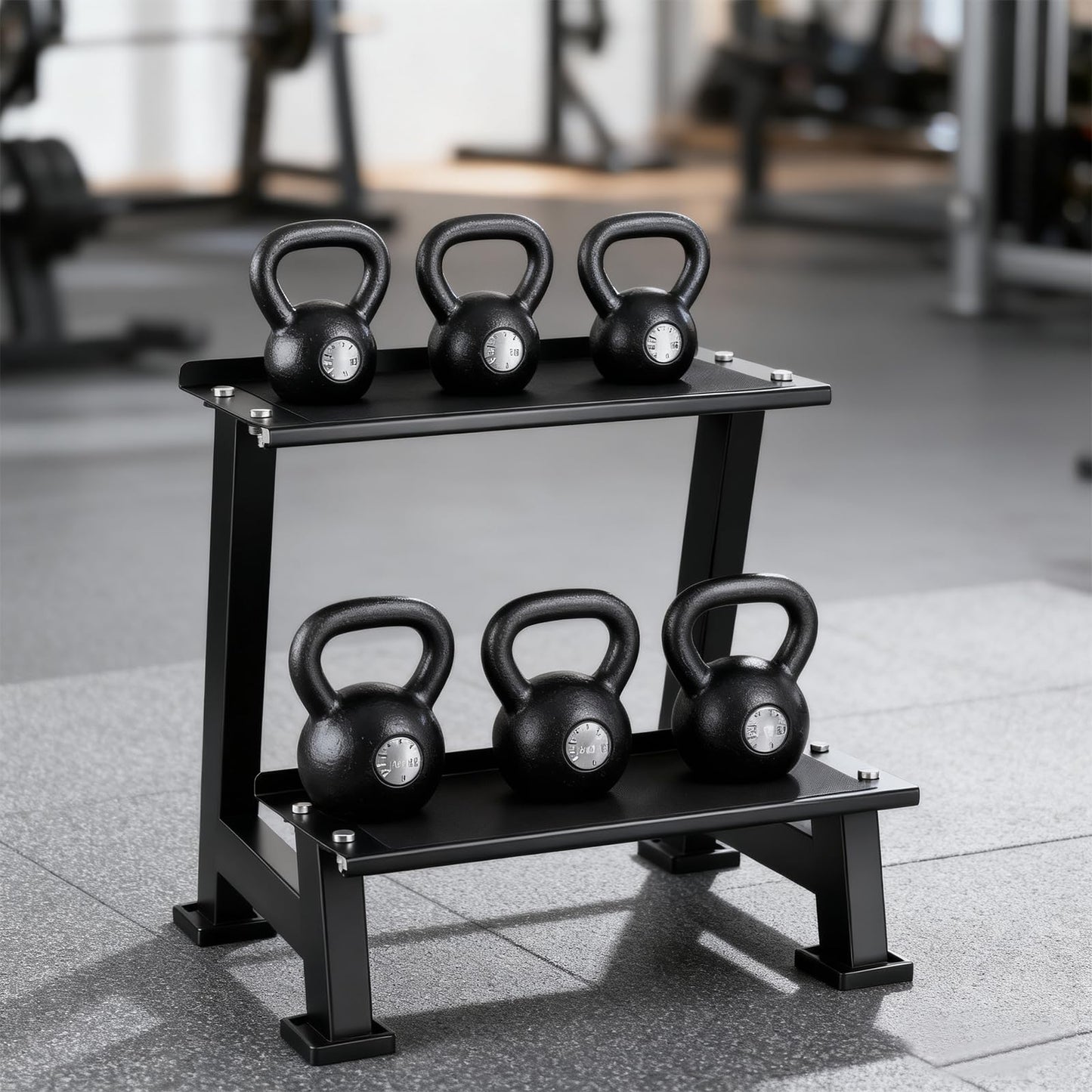 AUXHDK Kettlebell Storage Rack with Anti-Slip Pads, 2-Tier Weight Racks, Kettlebell Stand, Dumbbell and Kettlebell Rack for Home Gym Use