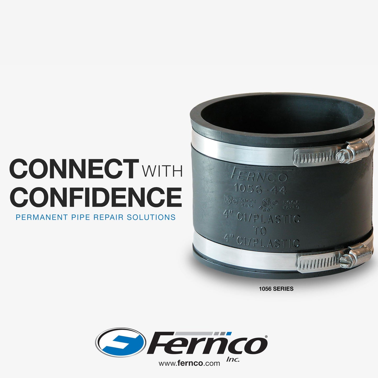 Fernco 1056-88RC Shielded PVC Pipe Coupling for Cast Iron, Plastic or Steel to Cast Iron, Plastic or Steel Plumbing Connections