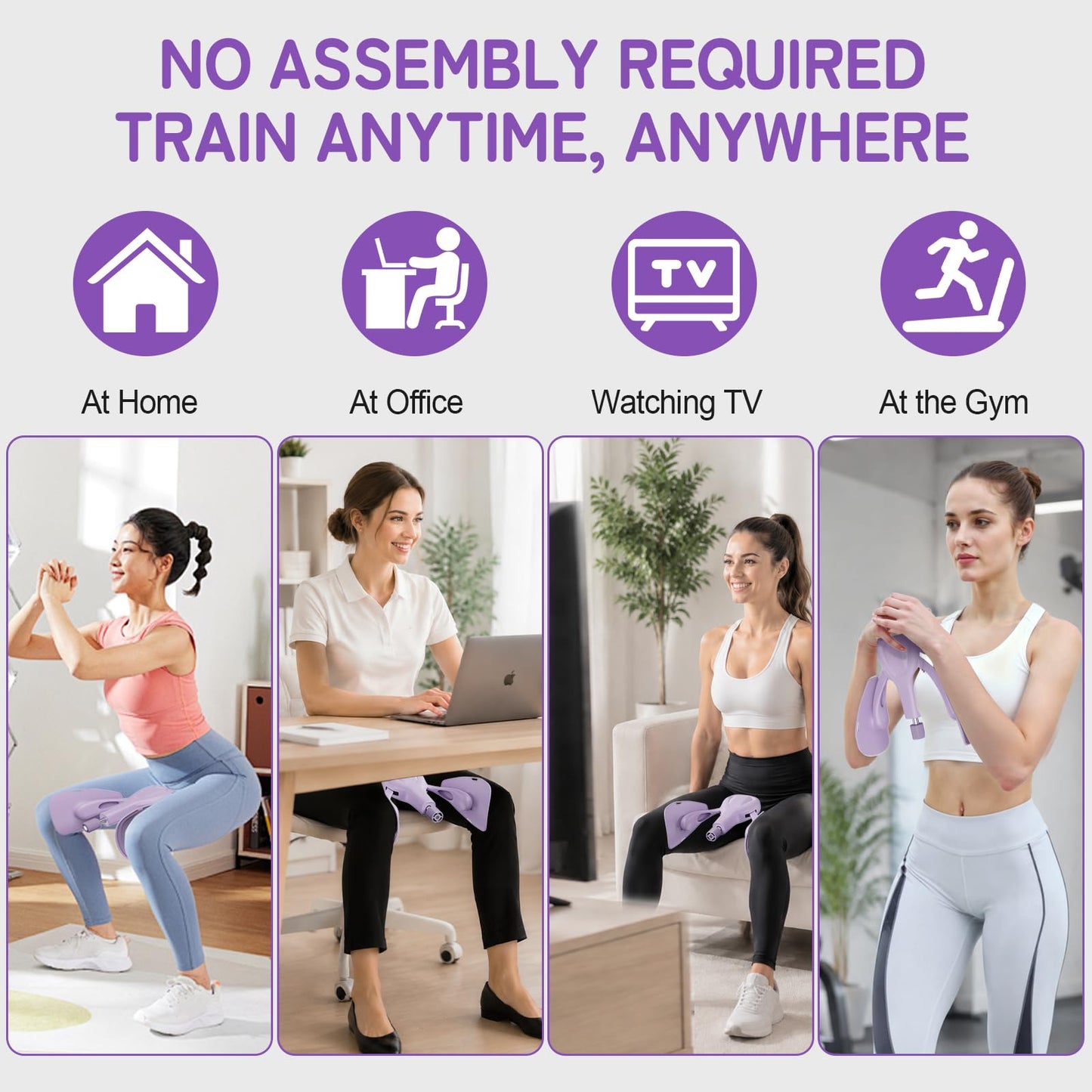 Pelvic Floor Exercise Devices 77 lb Adjustable Kegel Inner Thigh Exerciser and Hip Trainer Workout Equipment for Home Postpartum Recovery Women Men, with Band, Purple