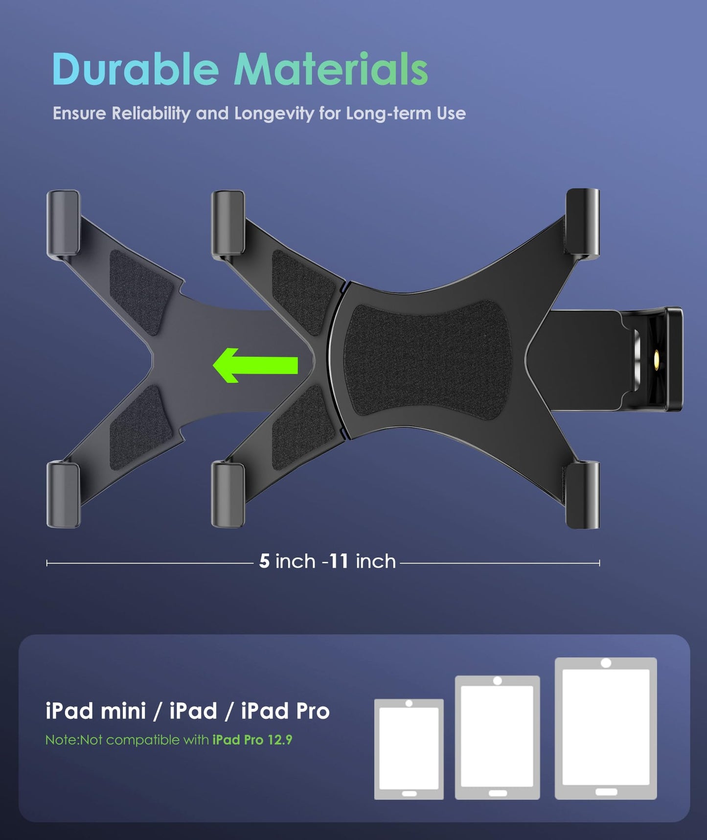 6amLifestyle iPad Tripod Mount Adapter with 360° Rotatable Ball Head, iPad Holder for Tripod, Fits 5" to 11" Tablets for Video Recording, Compatible with Mini, Air, Pro 9.7/10.5/11
