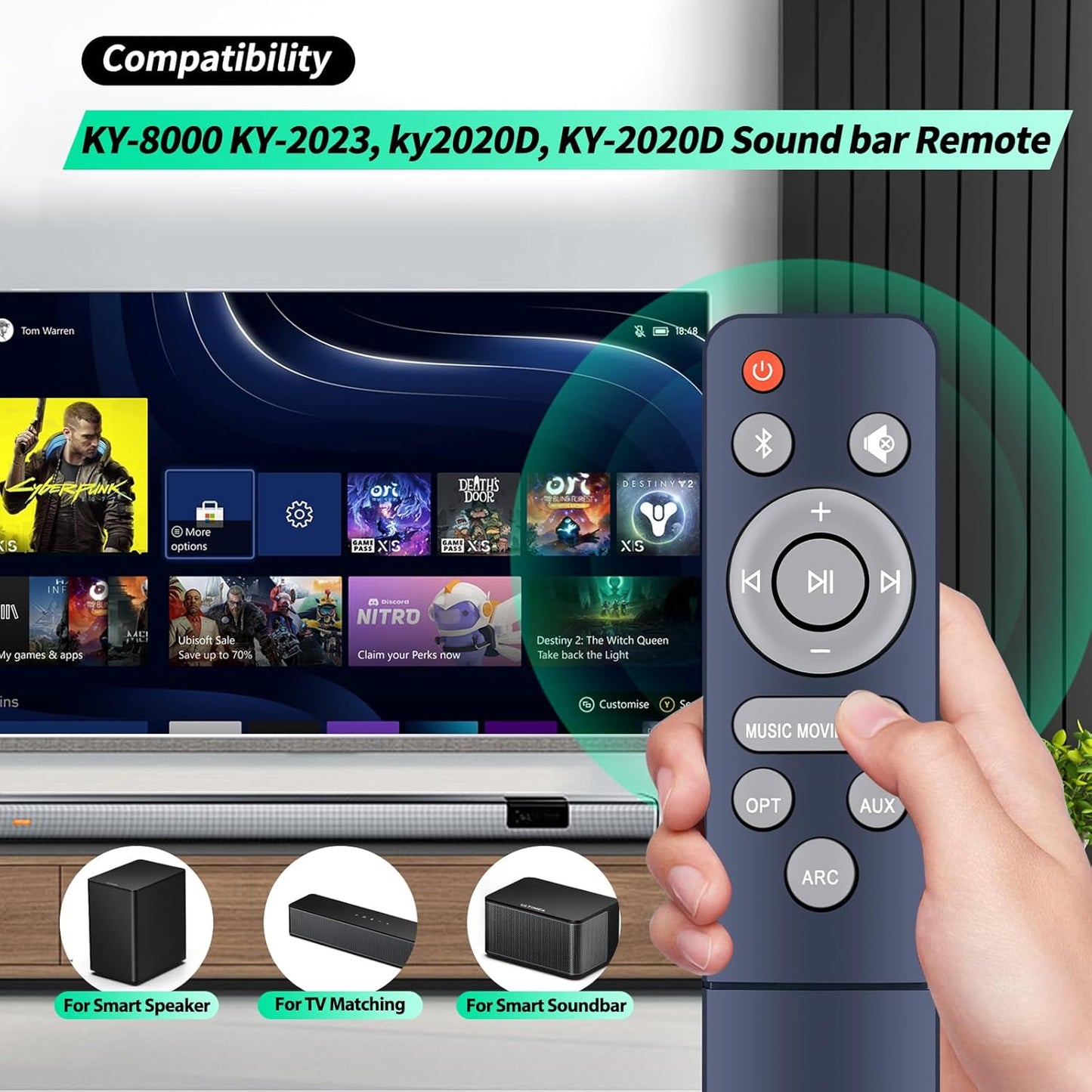 WDZP KY-8000 KY-2023, ky2020D New Soundbar Remote Control Replacement for Assistrust HoYLluDLL Sound bar