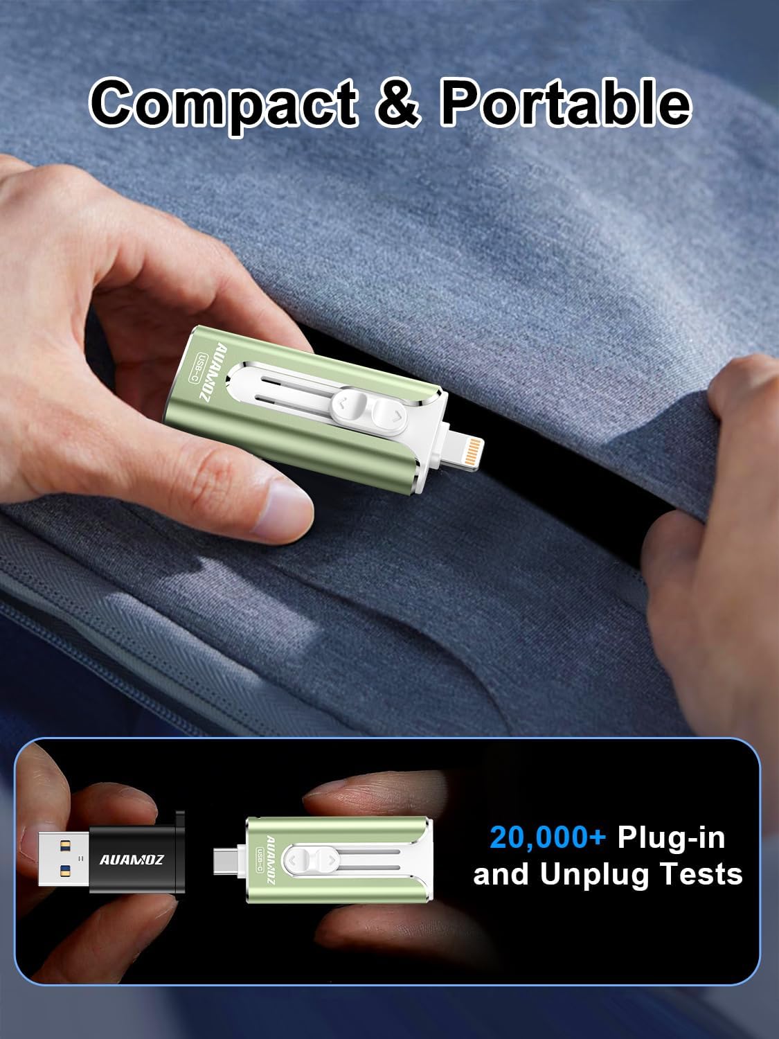 AUAMOZ 256GB 17/16/15/14/13/12/11, (1 Pack-Sage Mini Dual Interface Flash Drive, Portable Memory Stick Compatible