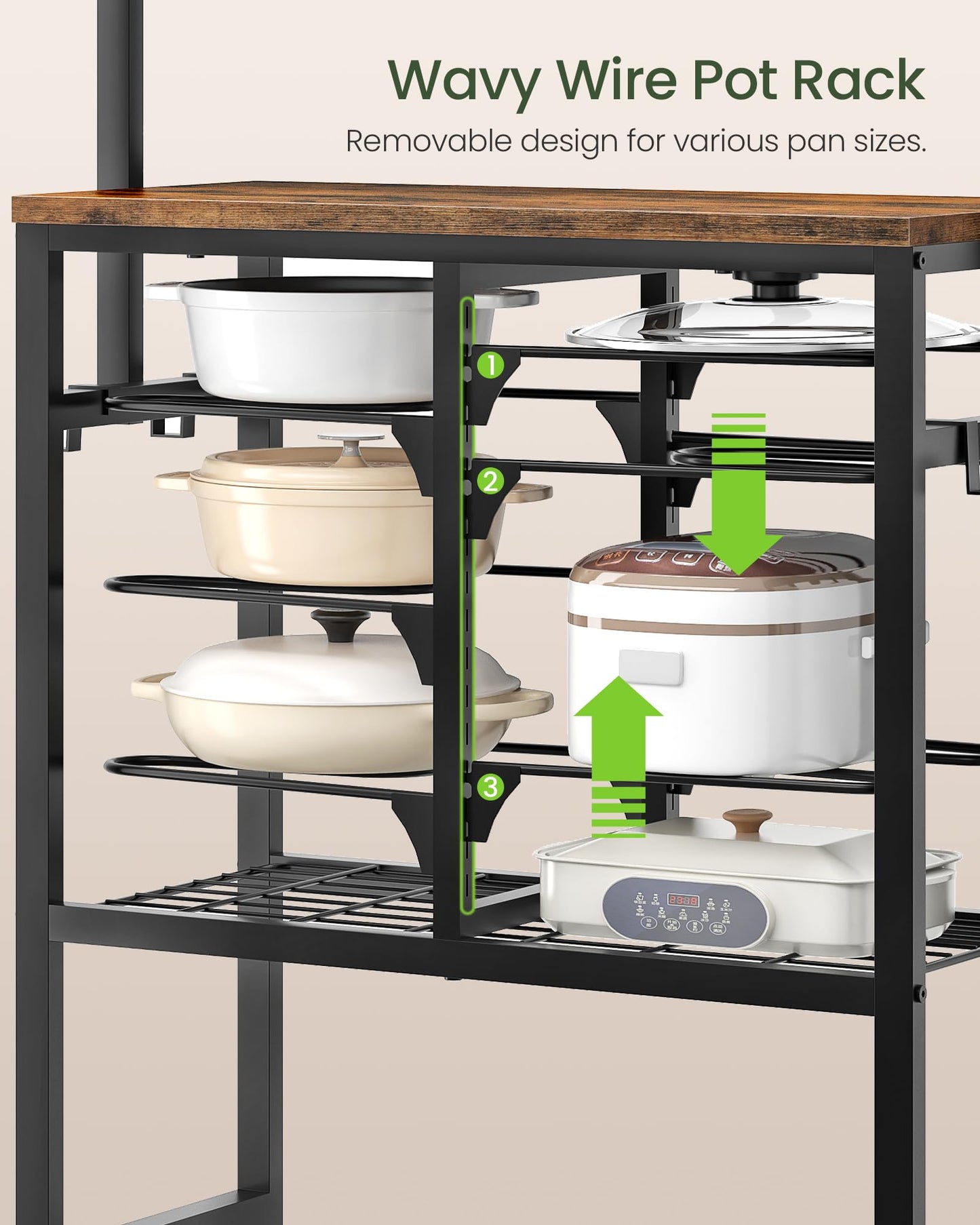 CHOEZON Pots and Pans Organizer Rack, Kitchen Bakers Rack, Multi-Tier Storage Shelf, Kitchen Island Table, Cooking Rack with Pots and Pans Storage, Rustic Brown and Black TPR60BF