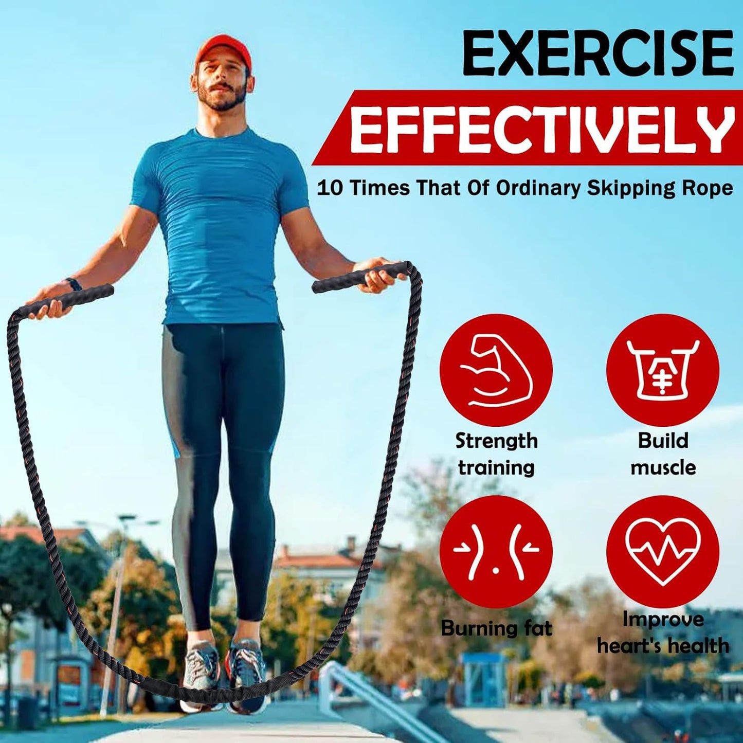 Weighted Jump Rope for Men Women, 1.5lb Heavy Jumping Ropes for Fitness, Adult Skipping Rope for Home Gym Exercise, Improve Strength and Building Muscle Workout Equipment (Black)