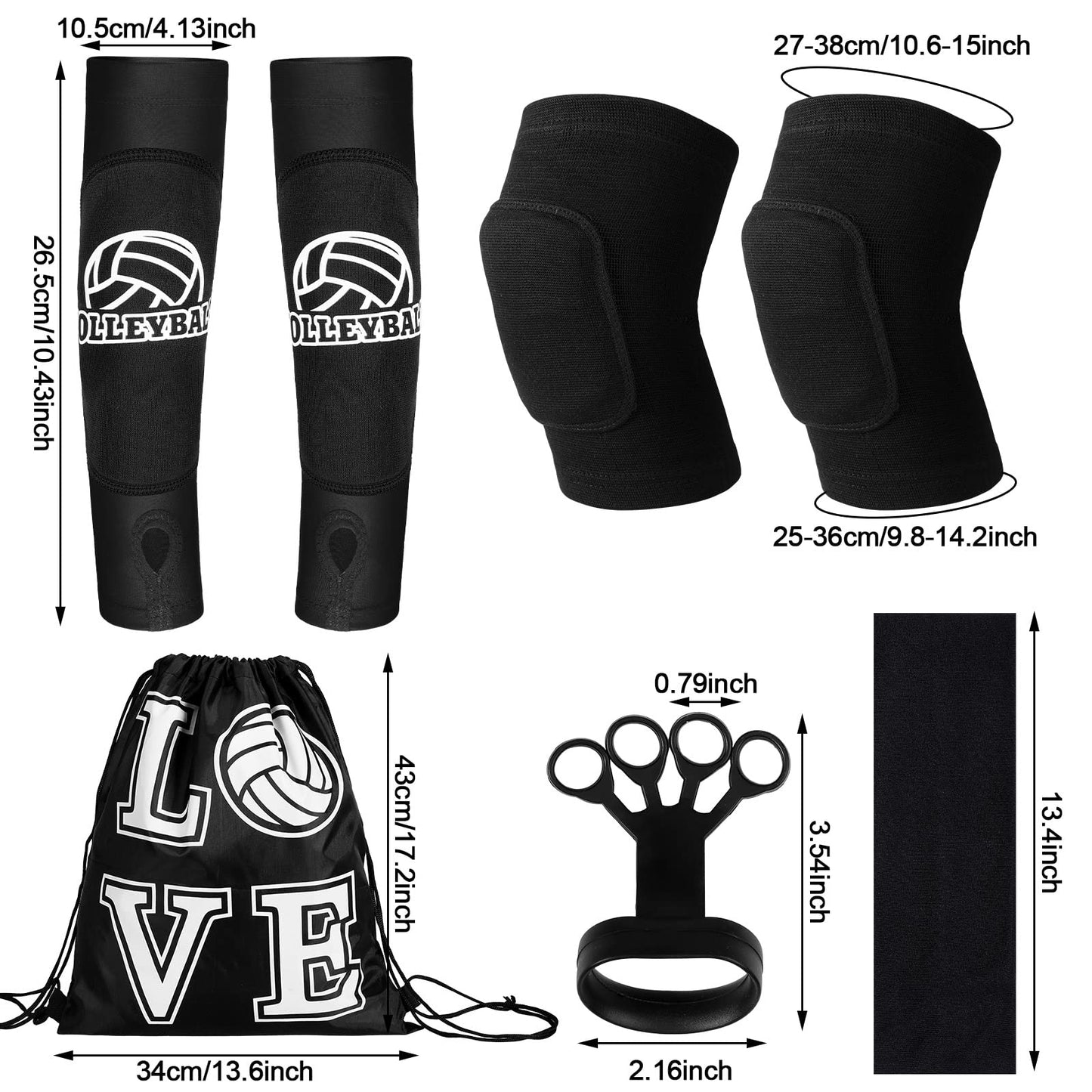 Wettarn 8 Set Volleyball Training Equipment Aid Solo Volleyball Trainer Gift Kit to Practice Serve Include Elastic Resistance Belt Set Spike Trainer Hand Straps Arm Sleeves Knee Pads Backpack Headband