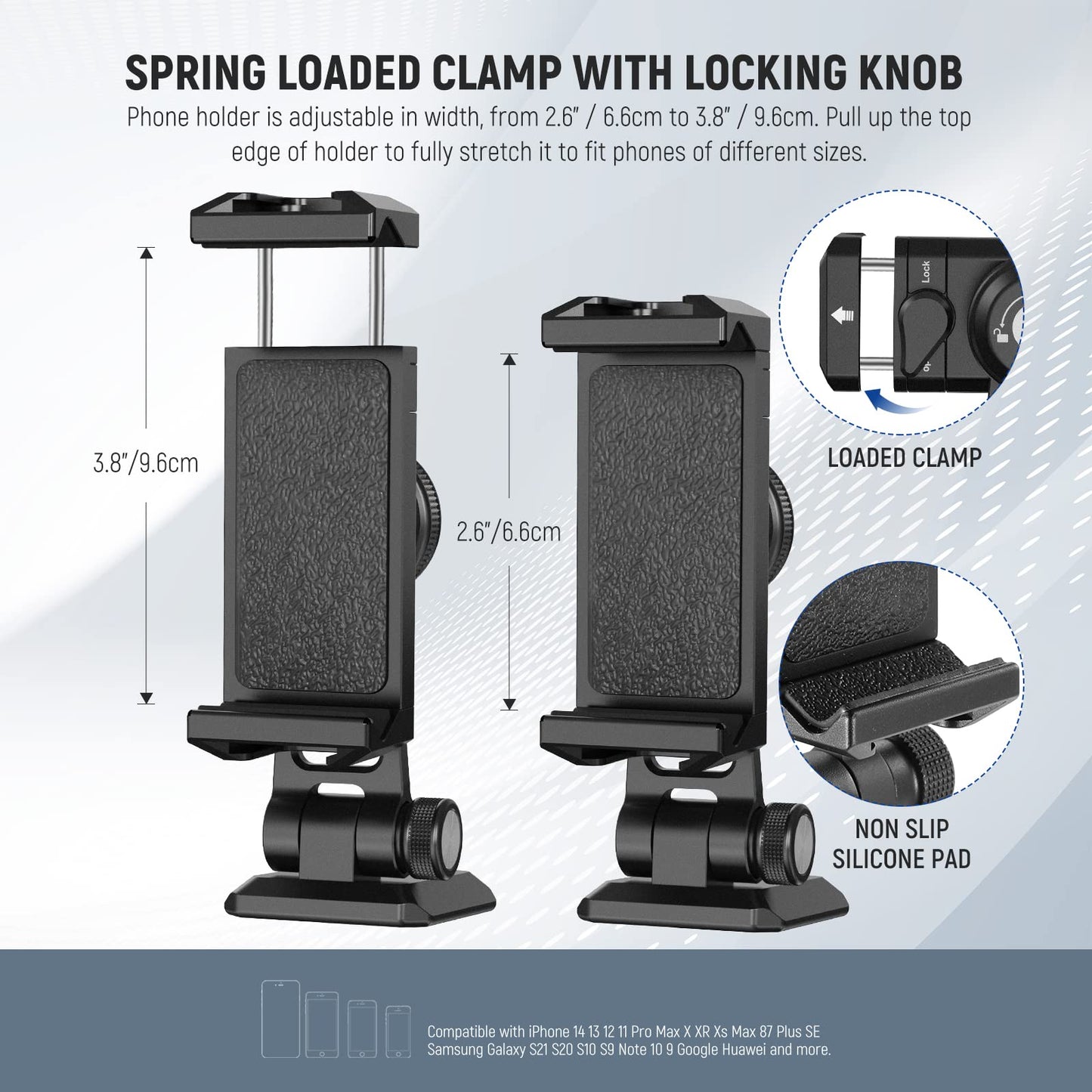 NEEWER Metal Phone Tripod Mount Adapter with Arca QR Base, Cold Shoe, 360° Swivel 180° Tilt, Phone Holder Compatible with iPhone 17 Pro Max 16 15 Samsung Galaxy S25 Ultra S24