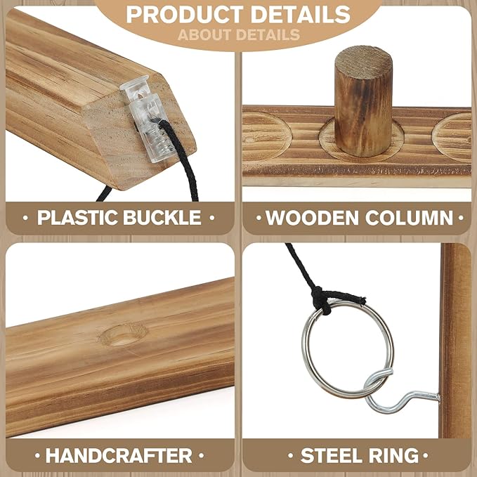 Ring Toss Games for Adults, Fun Hook and Ring Game, Home, Bar and Party Handmade Wooden Interactive Game