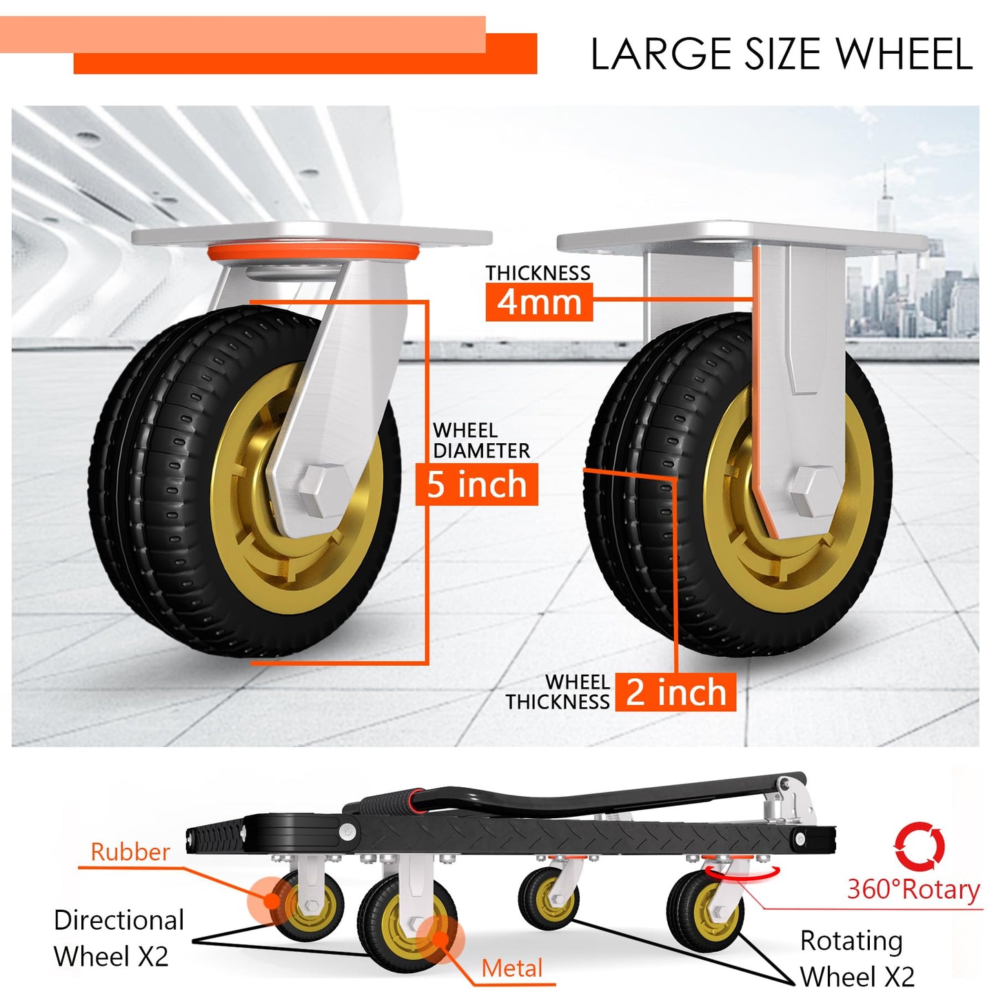Platform Truck, Foldable Flatbed Cart Heavy Duty Push Cart Dolly Large Platform w/ 5'' Swivel Wheels 2000LBS Capacity Moving Hand Dolly for Groceries, Garage, Warehouse (35'' L x 22.5'' W)