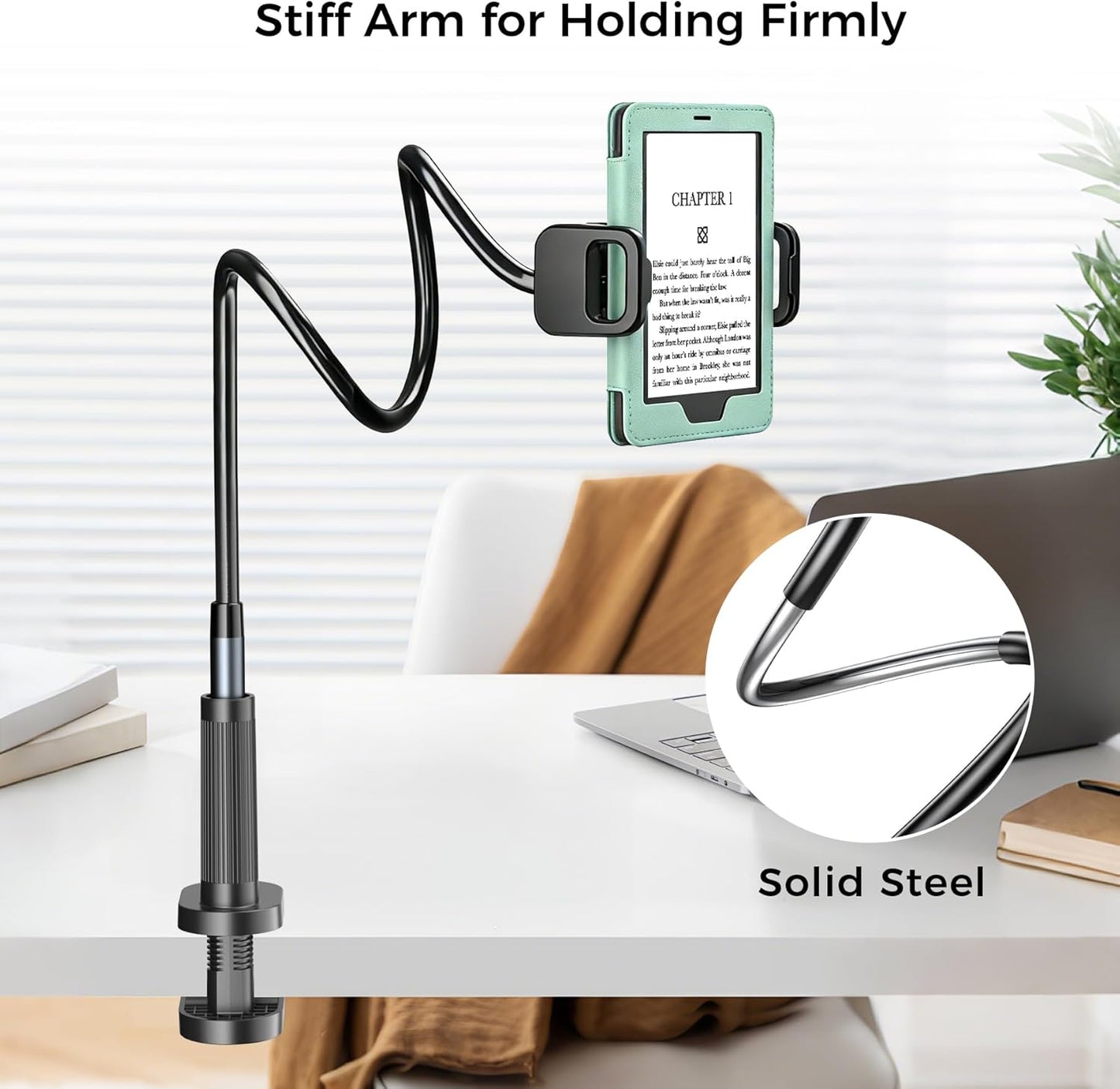 Kefotic Long Gooseneck Tablet Holder for Bed Works with Thick Case, eReader Stand Compatible with All Kindle Paperwhite