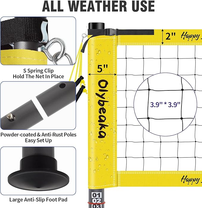 Outdoor Portable Volleyball Net Set for Backyard Beach with Adjustable Heavy Duty Poles, Durable Net, PU Volleyball & Pump, Carry Bag