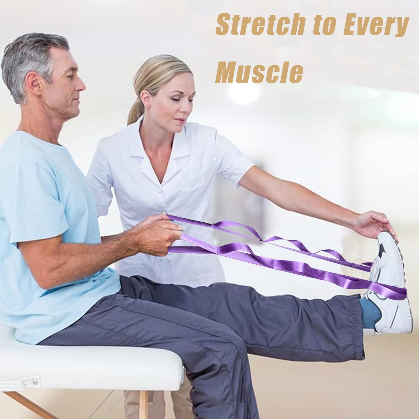 Oak-Sports Stretching Strap Yoga Strap for Physical Therapy with 10 Loops, Yoga Straps for Stretching, Upgraded Non-Elastic Stretch Band for Pilates, Dance and Gymnastics with Workout Guide (Purple)