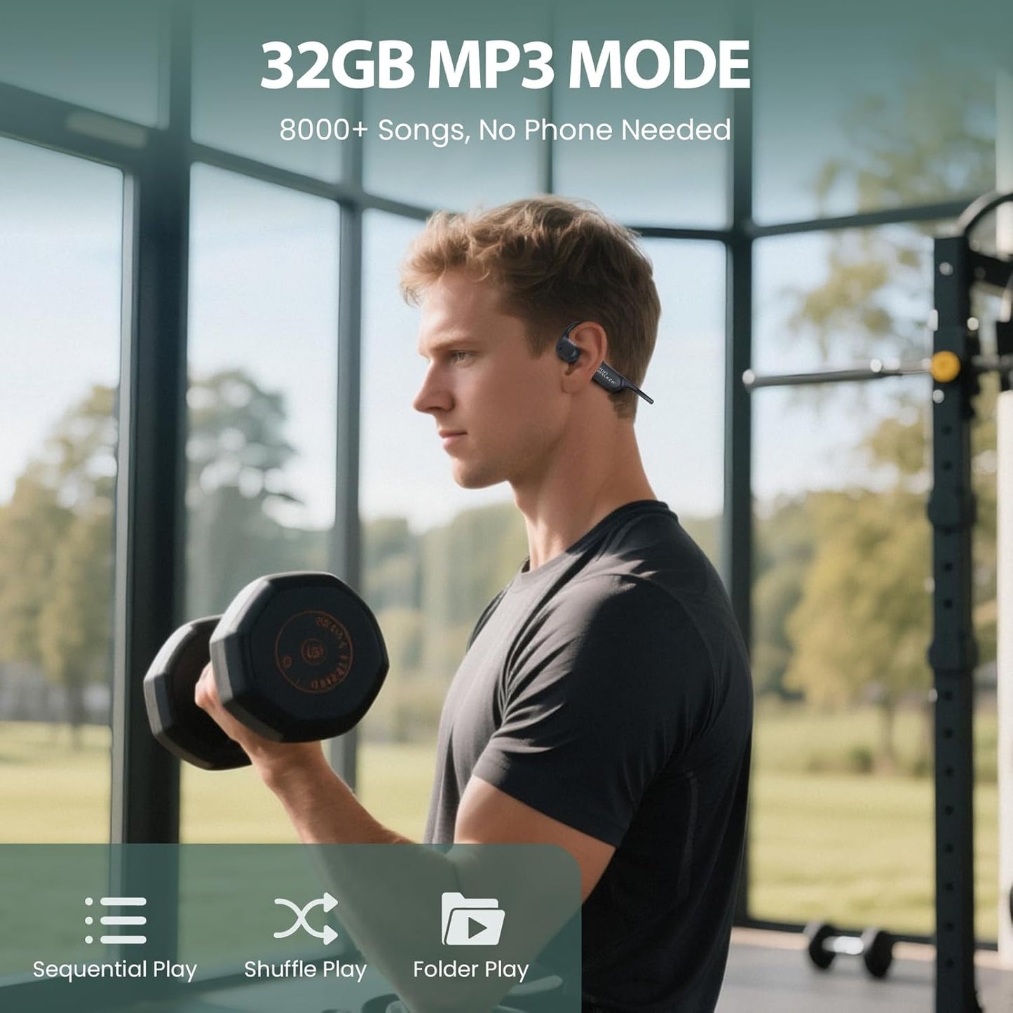 MP3 32GB HIFI WALKER Open Ear Headphones for Sports with Built-in Player, Air Conduction Bluetooth Headphones, Storage