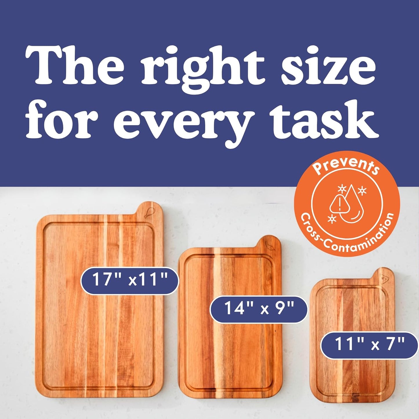Ziruma Non-Toxic Cutting Boards Set | FSC Acacia Wood, Oil-Free | 3 Kitchen Chopping Boards