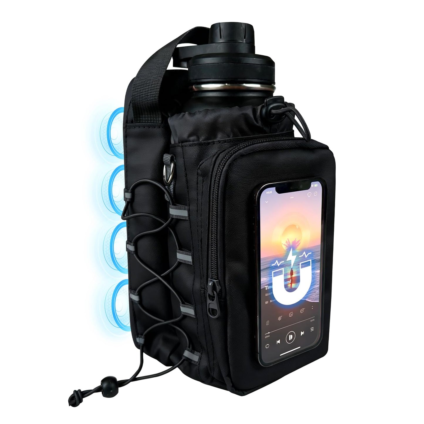 JACZZO Magnetic Gym Bag, Water Bottle Holder,Hands-Free Phone Mount,Gym Gifts for Women and Men (Black)