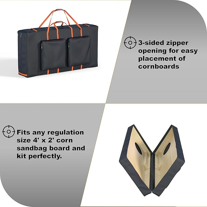 Cornhole Carrying Case Fits 4' x 2' Regulated Size, Heavy Duty 600D Oxford Fabric Waterproof & Dustproof, 4 Large Pockets for Outdoor Play