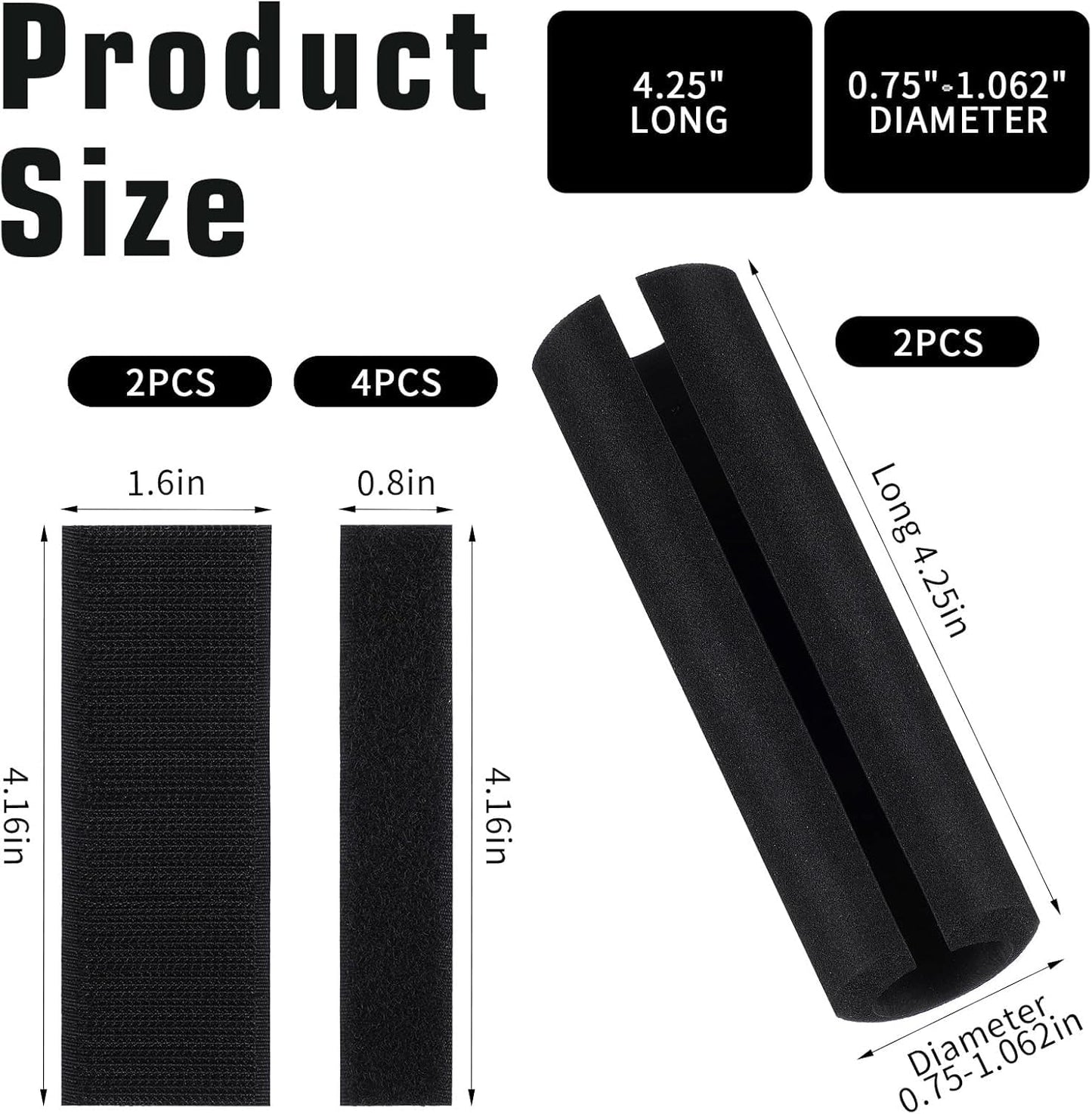 2 Pcs Foam Handle Cover Buffer Tube Cover 4.33 Inch NBR Rubber Foam Grip Wrap Comfortable Foams Tubing Handle Grips for Fitness Home Lawn Bicycle Motorbike Handlebar Replacement Black
