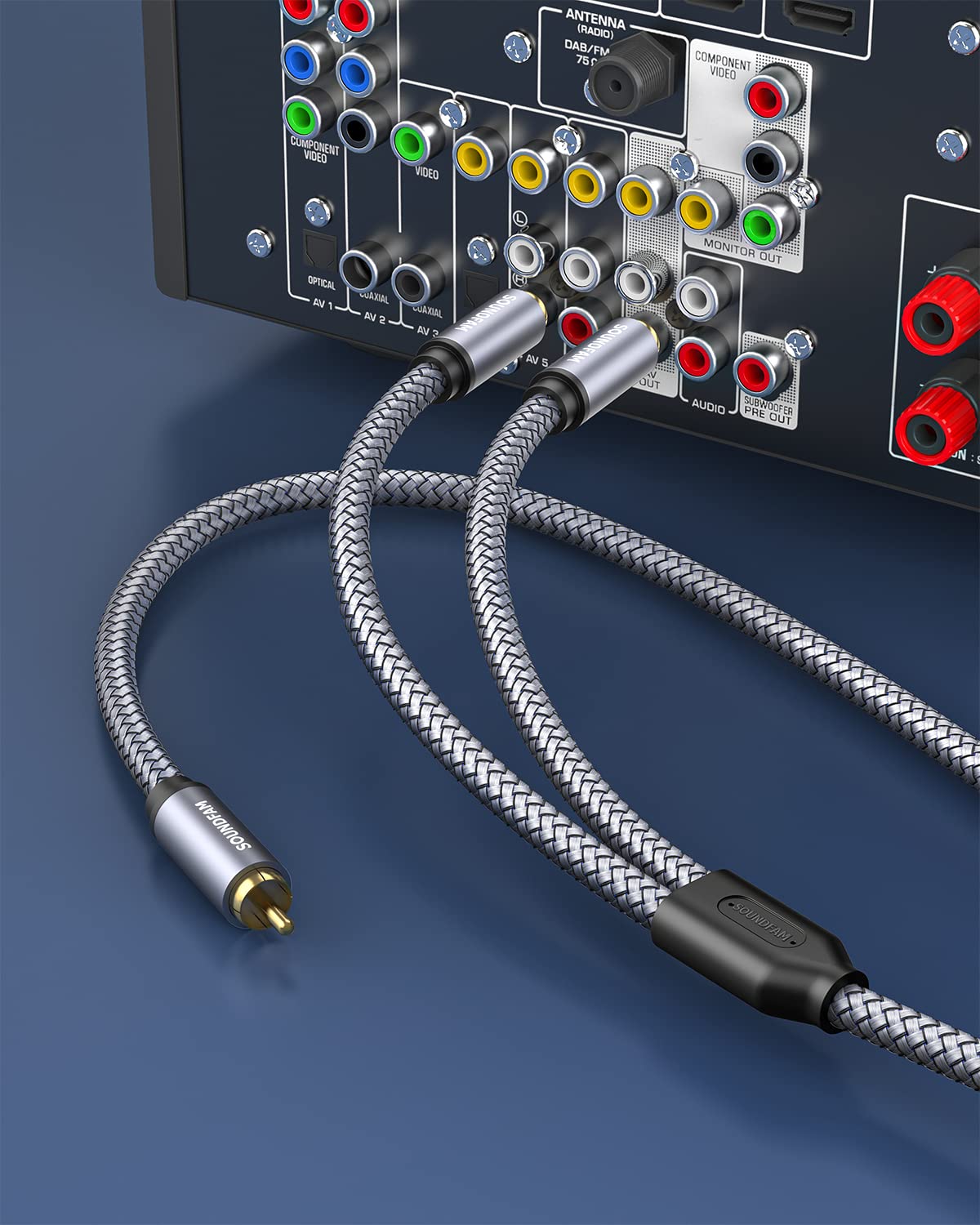 10ft/3M, 1 2 RCA Splitter RCA Y Splitter Male to Male Subwoofer Digital Stereo Audio Cable Bi-Directional Transmission