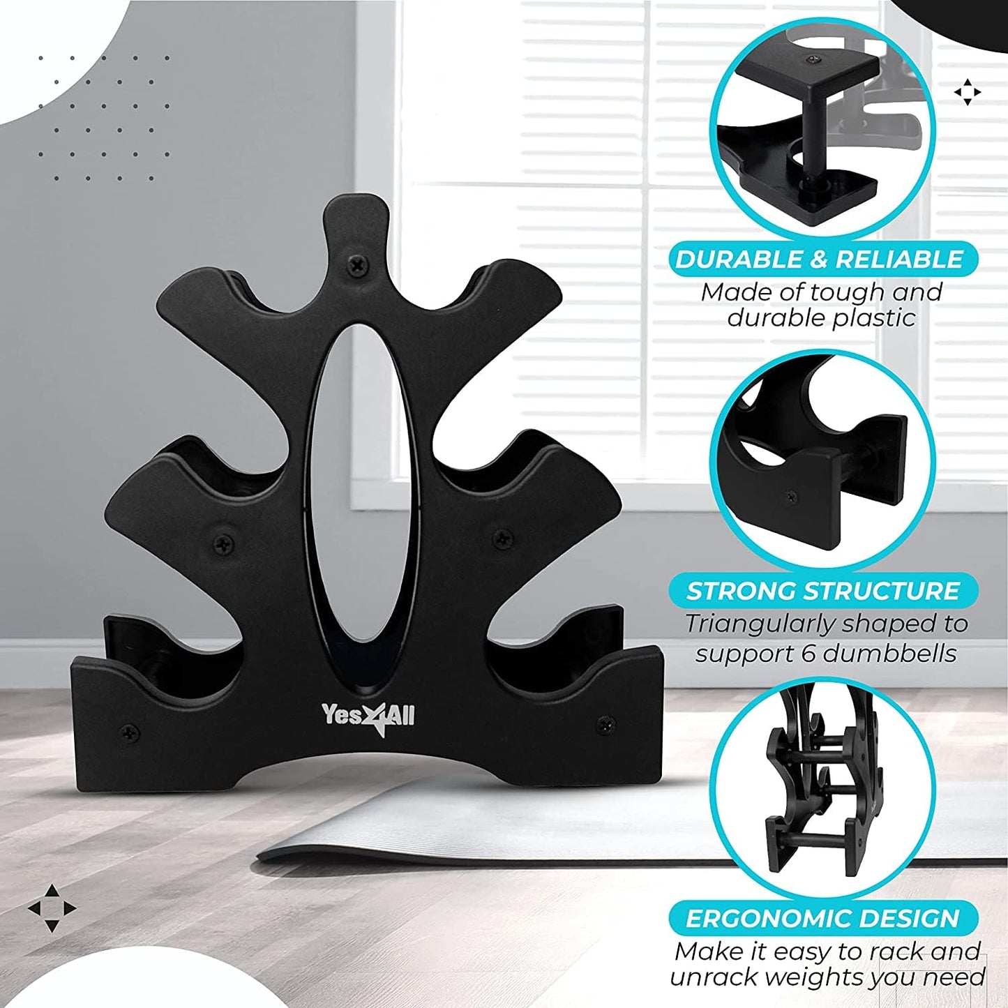 Yes4All 3-Tier Dumbbell Rack, Compact Plastic Weight Stand for 1-8 LB Dumbbells, Small Space-Saving Storage for Home Gym