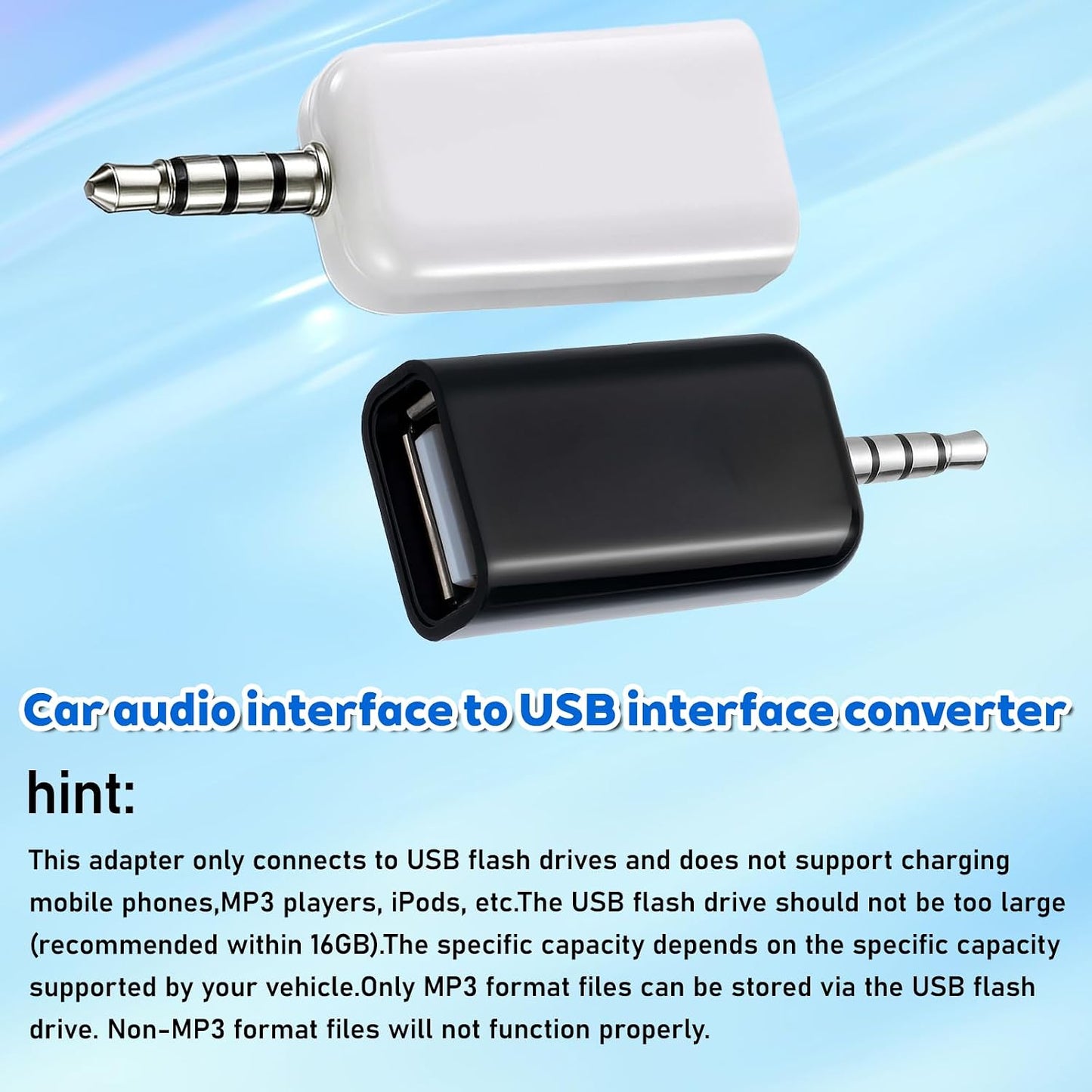 Qulkws 2 3.5mm MP3 Pcs AUX to USB Adapter AUX to Audio Adapter USB A Female to Male Audio Converter Jack Plug for USB