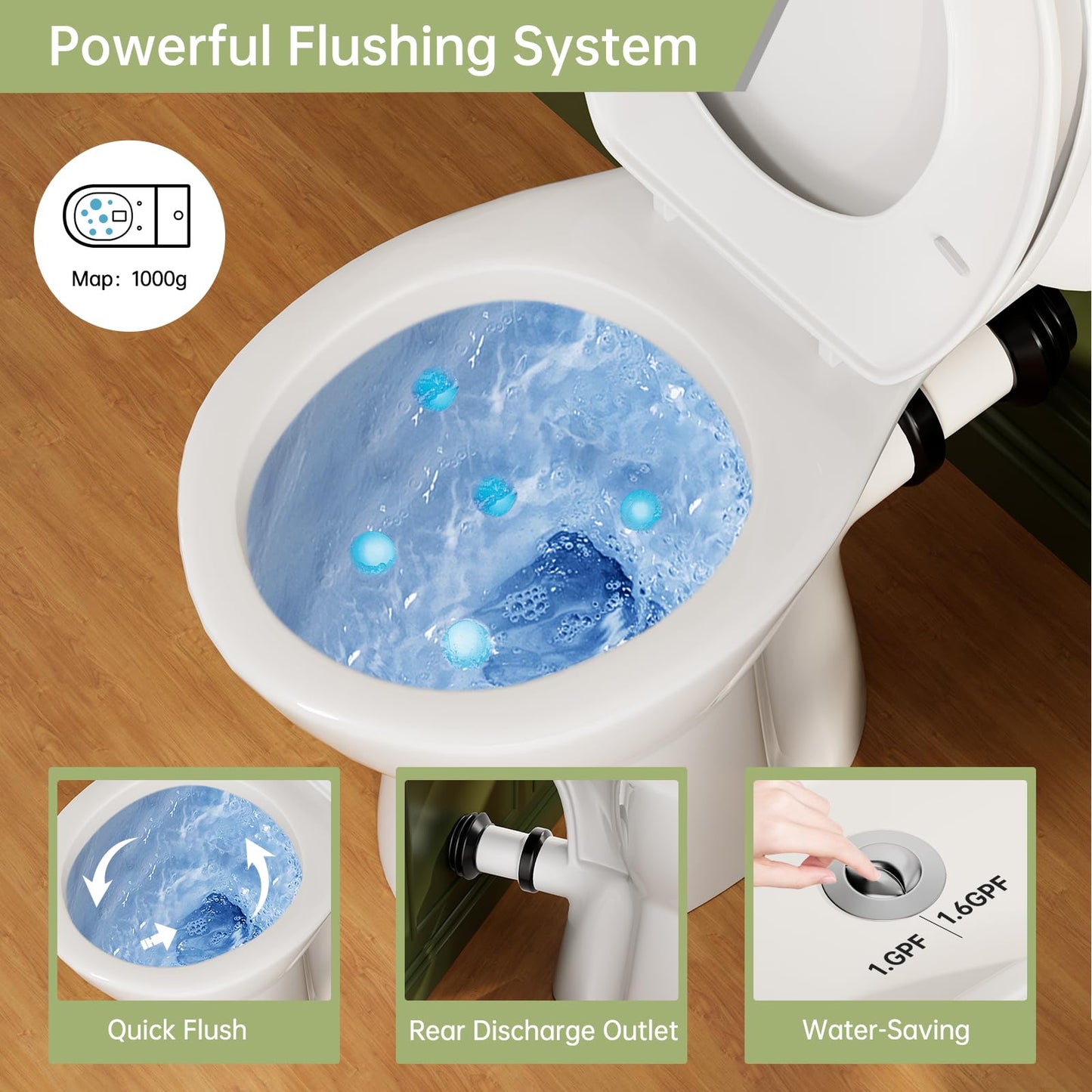 Simple Project Rear Discharge Toilet with 19 Inch Tall Toilet Bowl, Rear Outlet Toilet - Powerful & Quiet Dual Flush 1.28GPF High Toilets for Seniors, Includes Extension Pipe