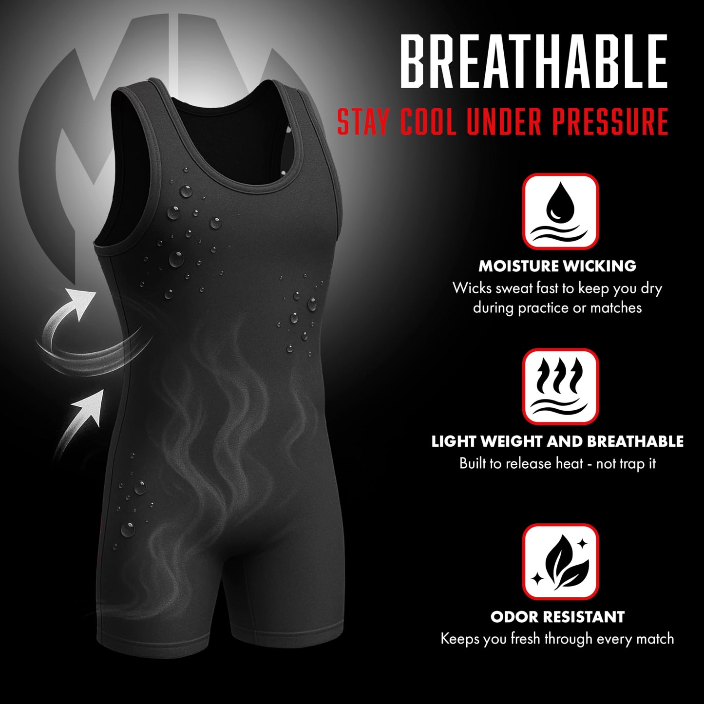 Matman Men’s & Youth Wrestling Singlet – High Performance Singlets for Wrestling or Weightlifting - Edge Singlet (Black, Small)