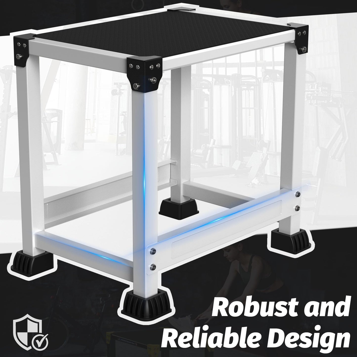 GanFindX Steel Plyo Box 12 Inch with 15 * 12 Inch Surface Metal Plyometric Jumping Box Home Gym Jump Trainer for Fitness Exercise Agility Stamina Conditioning Strength Training, White