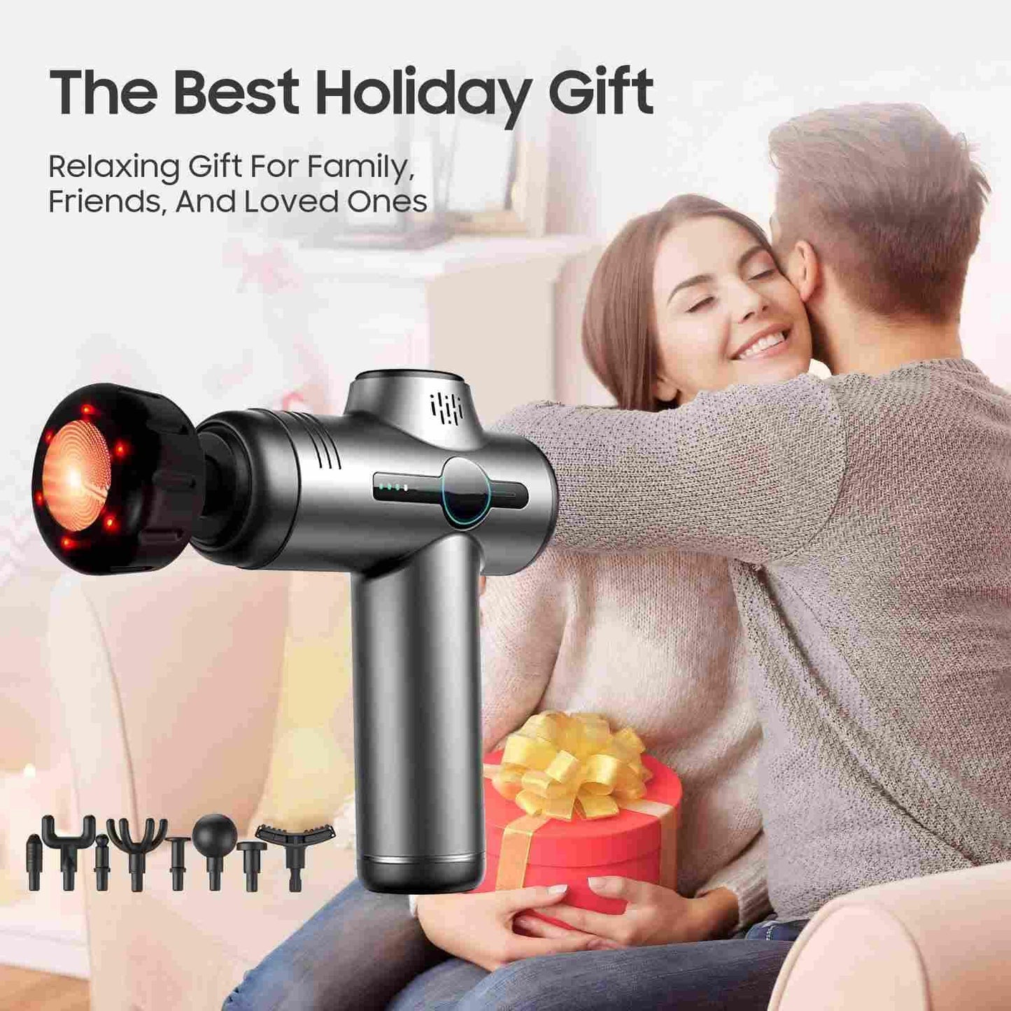 JOYSUWERUN Massage Gun with Heat, Mini Handheld Massager for Home & Travel, Quiet, Lightweight & Portable,Powerful Full Body Electric Massager Tool for Men and Women, (Grey)
