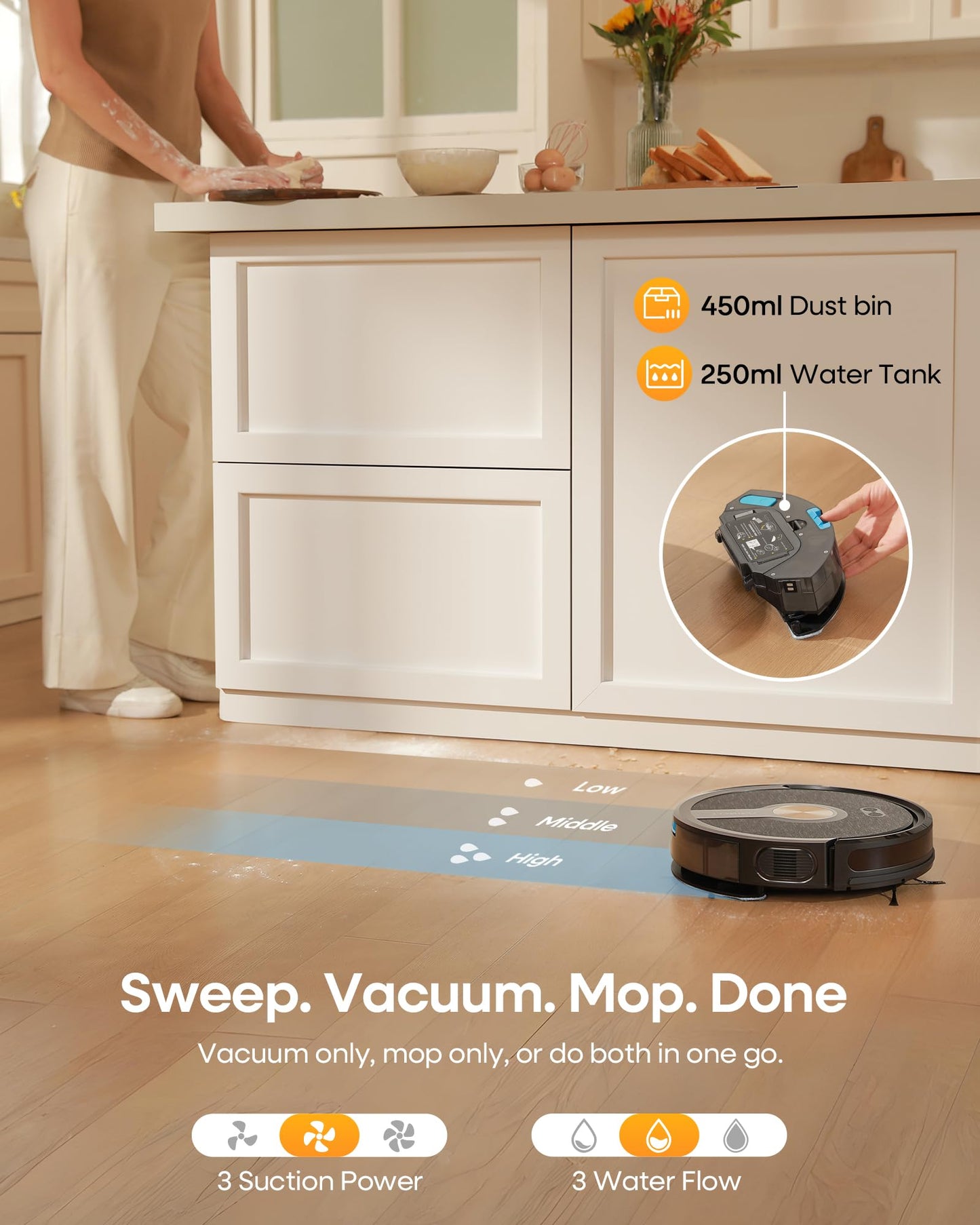 uninell Robot Vacuum and Mop Combo,5000Pa Robotic Vacuum Cleaner,180mins Runtime Vacuum Robot with App/Remote/Alexa Control, Ideal for Hard Floor/Carpet/Pet Hair, Self-Charge,Schedule Clean(UR1)