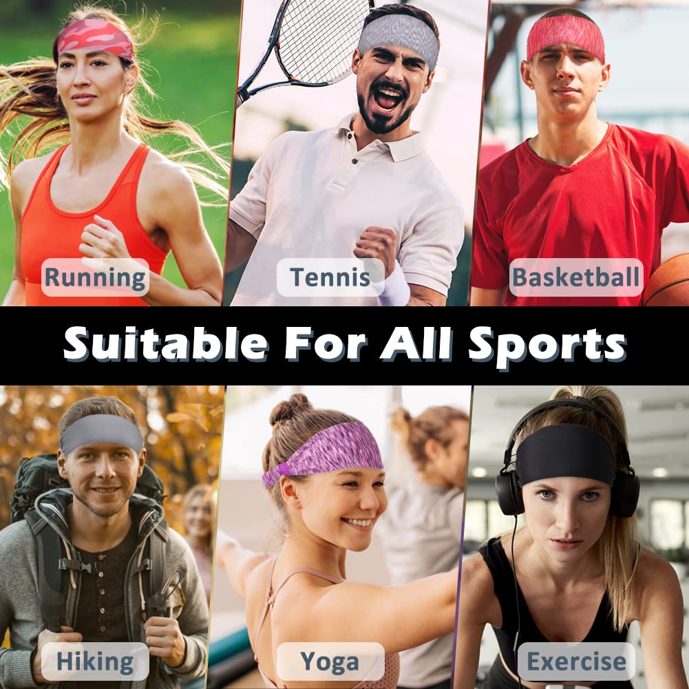 Beister Sports Headbands for Men Women (5 Pack), Moisture Wicking Sweat Band Elastic Wide Hair Bands, Workout Sweatband Athletic Mens Headband for Running, Cycling, Basketball, Gym Exercise, Football