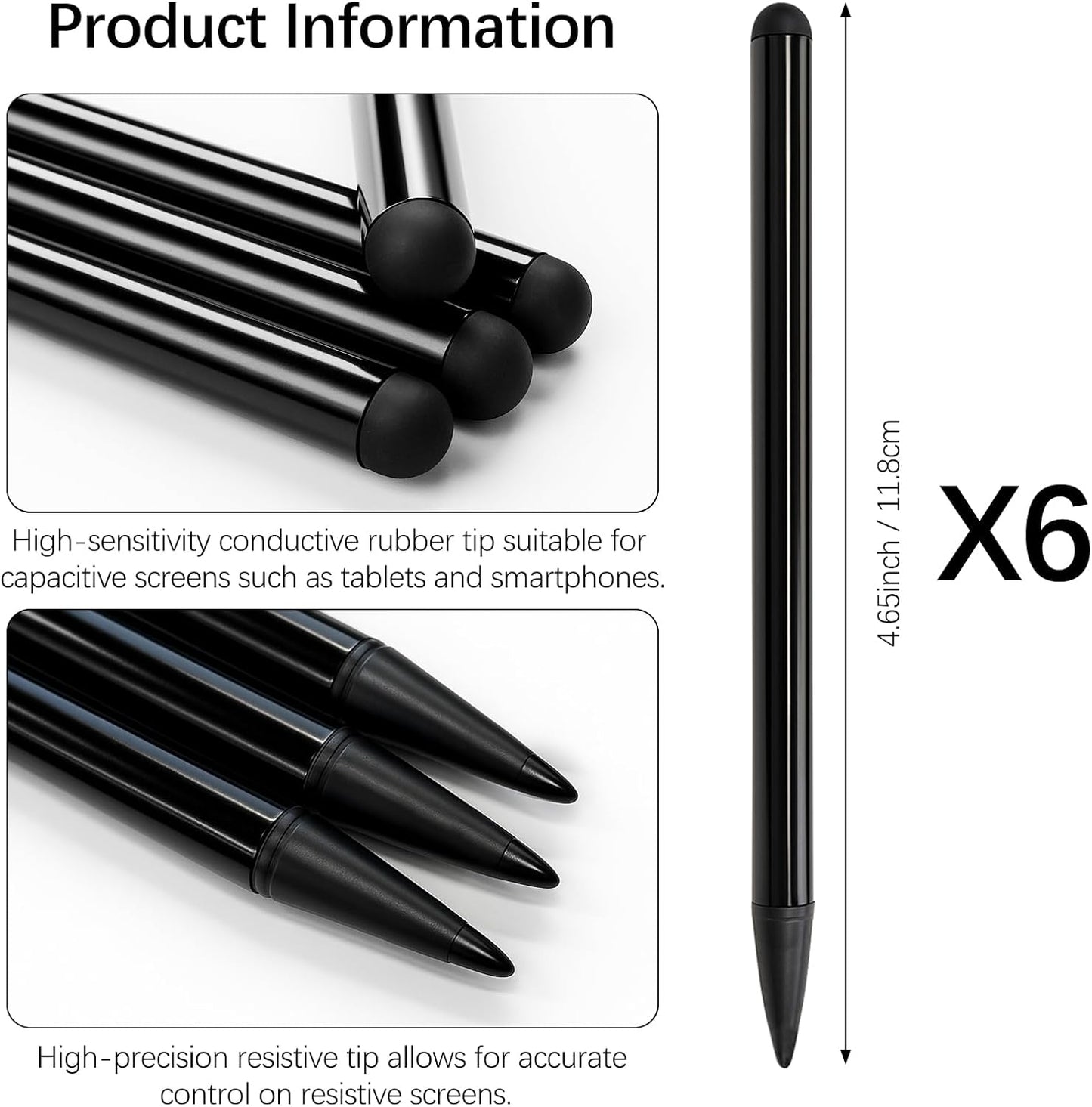 Brvlsoc 6-Pack Black Dual-Tip Stylus Pens Universal Touchscreen Stylus Compatible with iPad, Samsung Galaxy