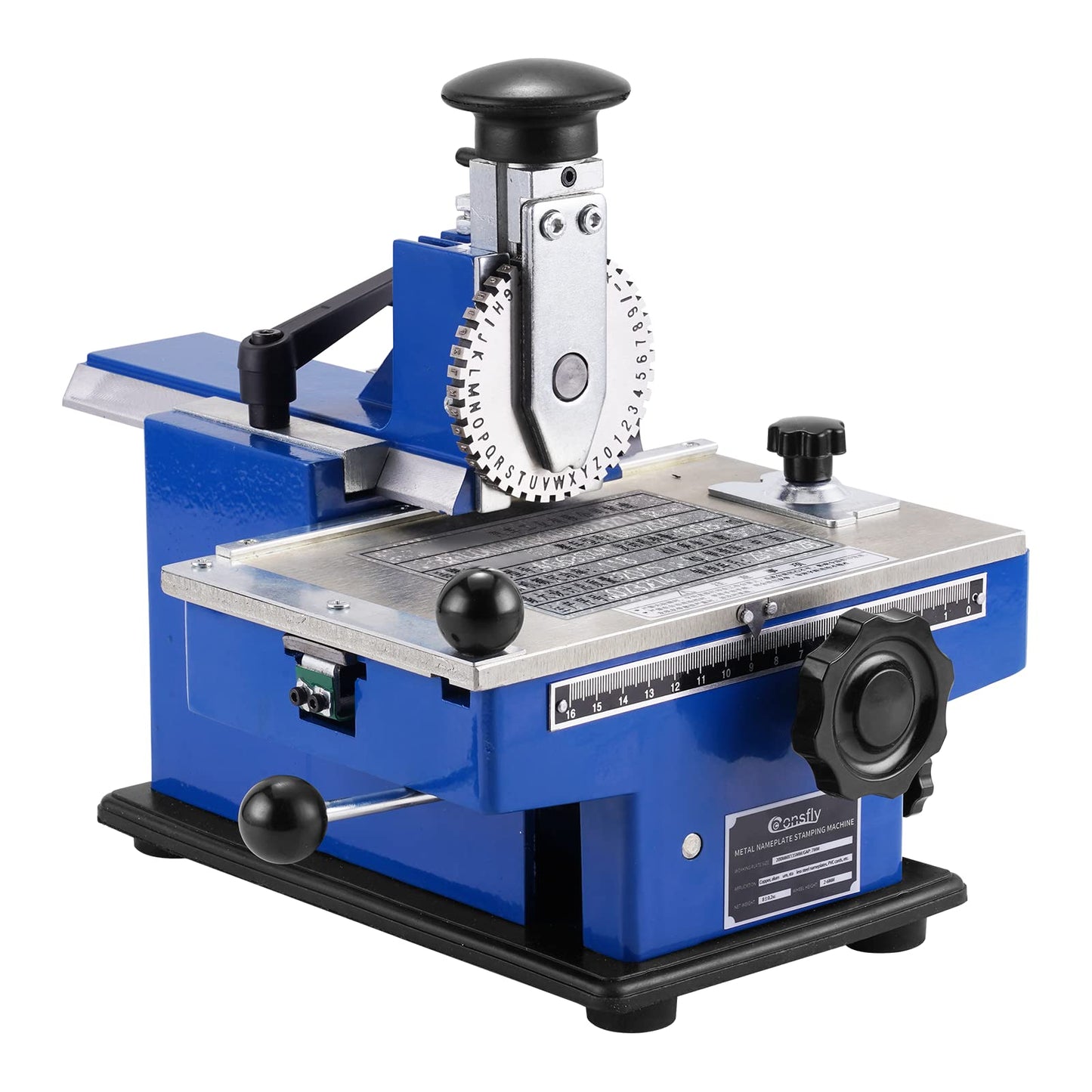 Consfly Metal Nameplate Stamping Machine Semi-Automatic Embosser Label Printing Marking Machine Dog Tag Printer (3mm Character Wheel)