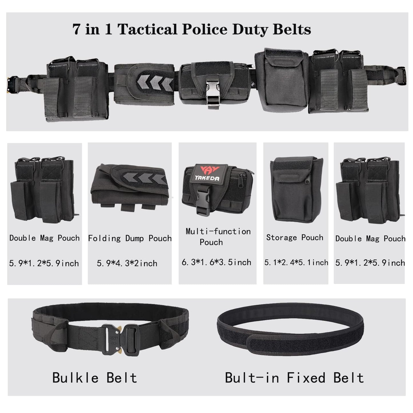 BOMTURN Battle Belt Tactical With Accessories: Duty Law Enforcement Combat Airsoft Police Belt With Pouches 7pcs