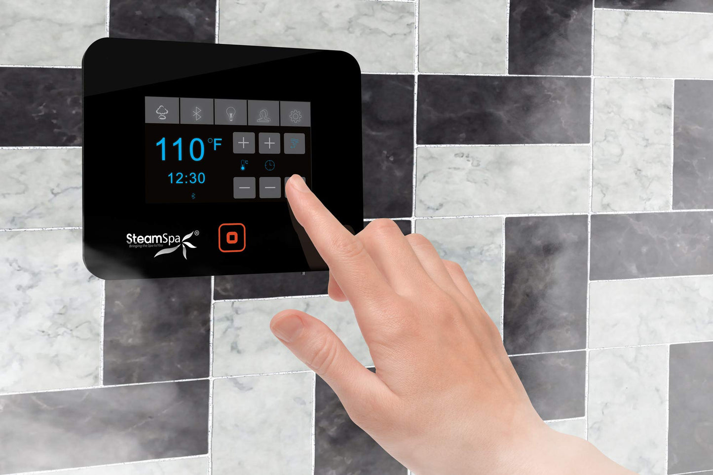 SteamSpa - Steam Shower Generator Kit System | Polished Chrome + Self Drain Combo| Enclosure Steamer Sauna Spa Stall Package|Touch Screen Wifi App/Bluetooth Control Panel |4.5 kW Raven | RVB450CH-A