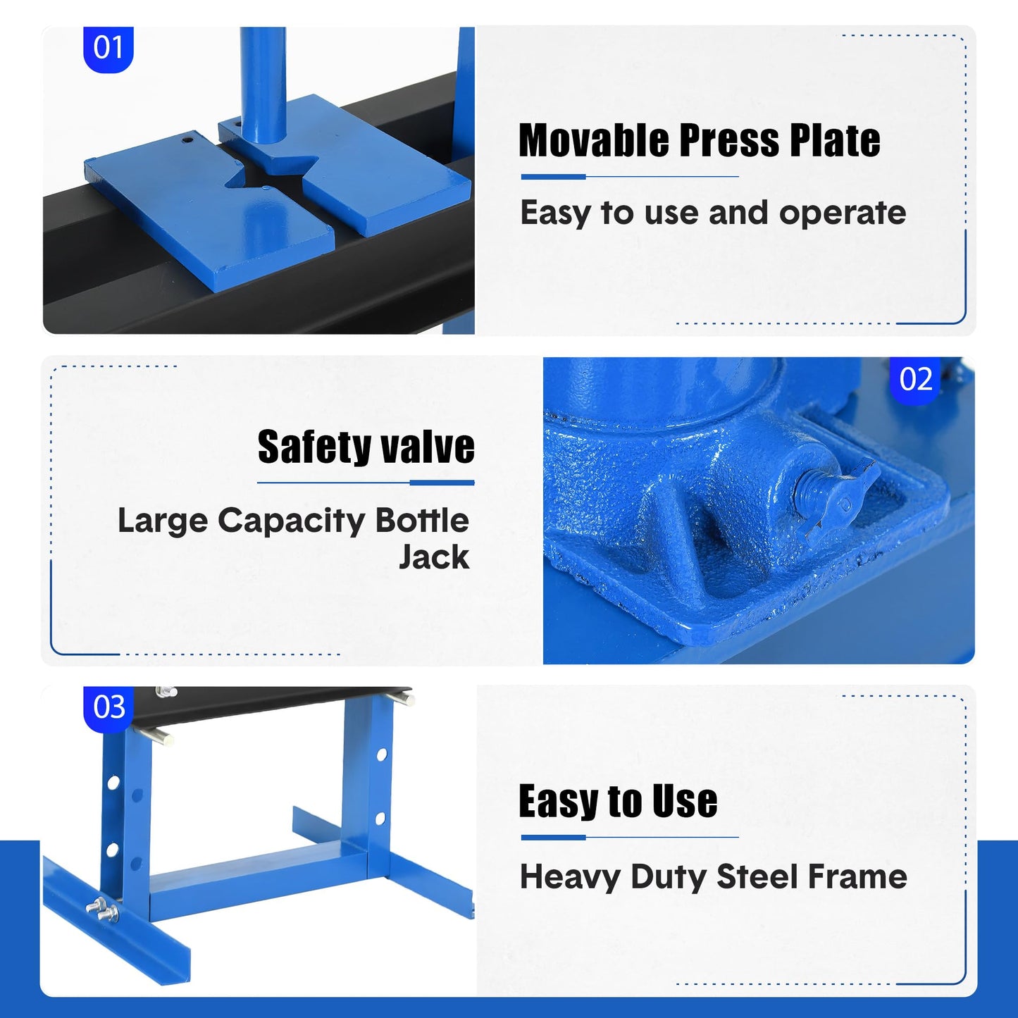 GarveeTech 6 Ton Hydraulic Press, Heavy-Duty Adjustable h-Frame Garage Floor Shop Press with Stamping Plates to Straighten Bend or Press Parts, for Straightening/Automotive Repair/Garage Use