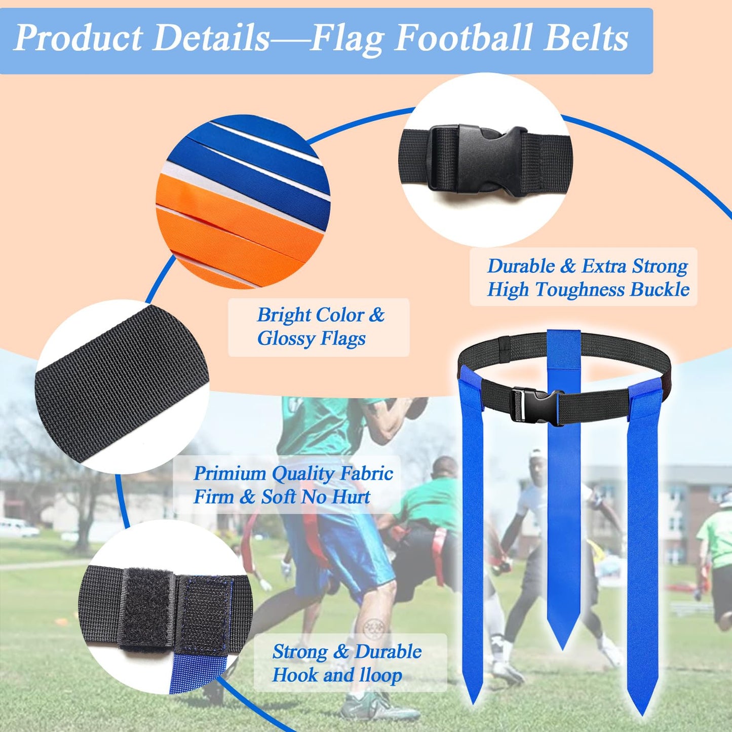 Adjustable Flag Football Belts for adult and youth, 6 Players with 18flags football flags for Family Competitions Backyard Beach Lawn Game, Outdoor Sport Training Equipment