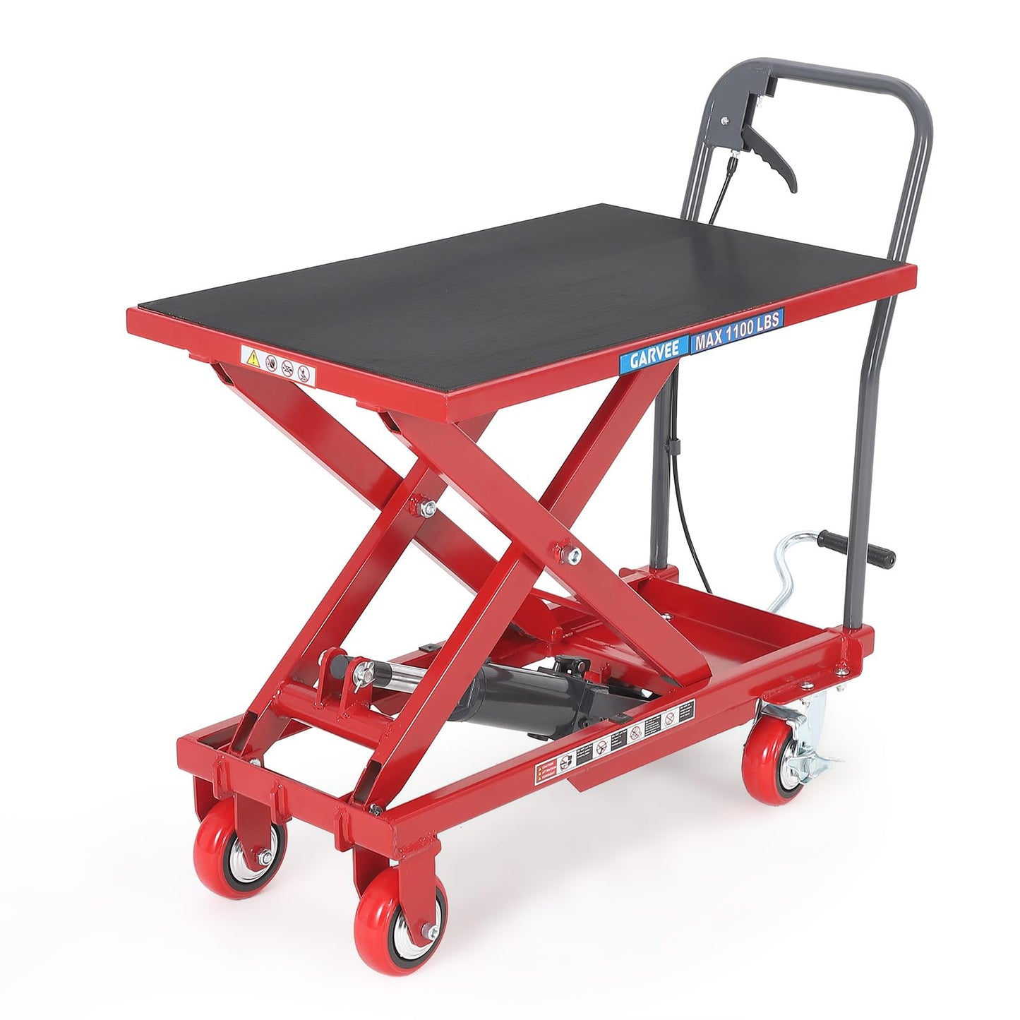 Garvee Hydraulic Lift Table Cart, 1100 LBS Capacity 32" Lifting Height Single Scissor Lift Table with 4 Wheels & Non-Slip Pad, for Material Handling and Transportation, Red
