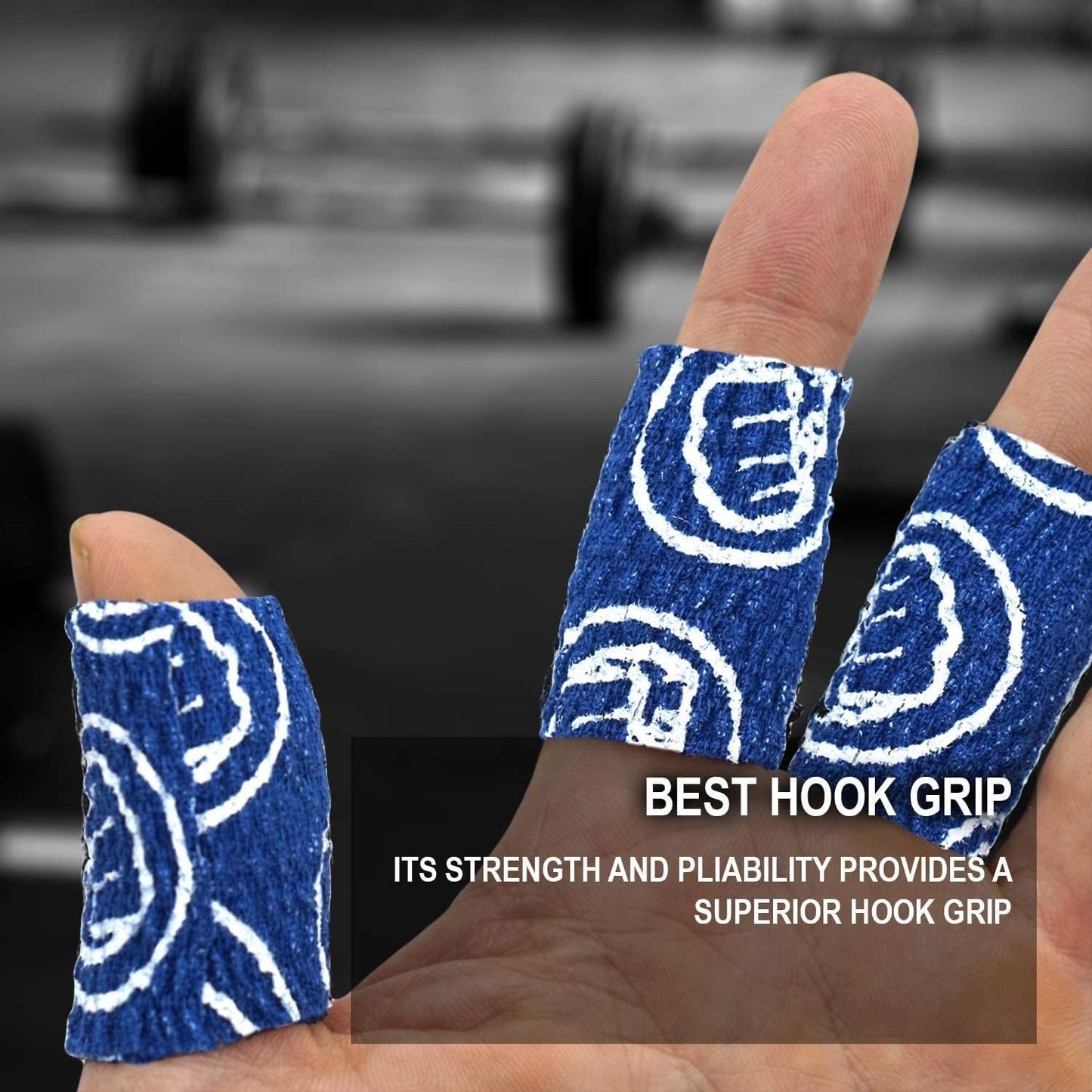 WOD Nation Weightlifting Hook Grip Athletic Tape - Sweat-Proof Thumb Tape - Anti-Blister Weightlifting Grips - Moldable Stretch Gym Wrap - Pack of 3 Rolls, 23 ft Each, Blue