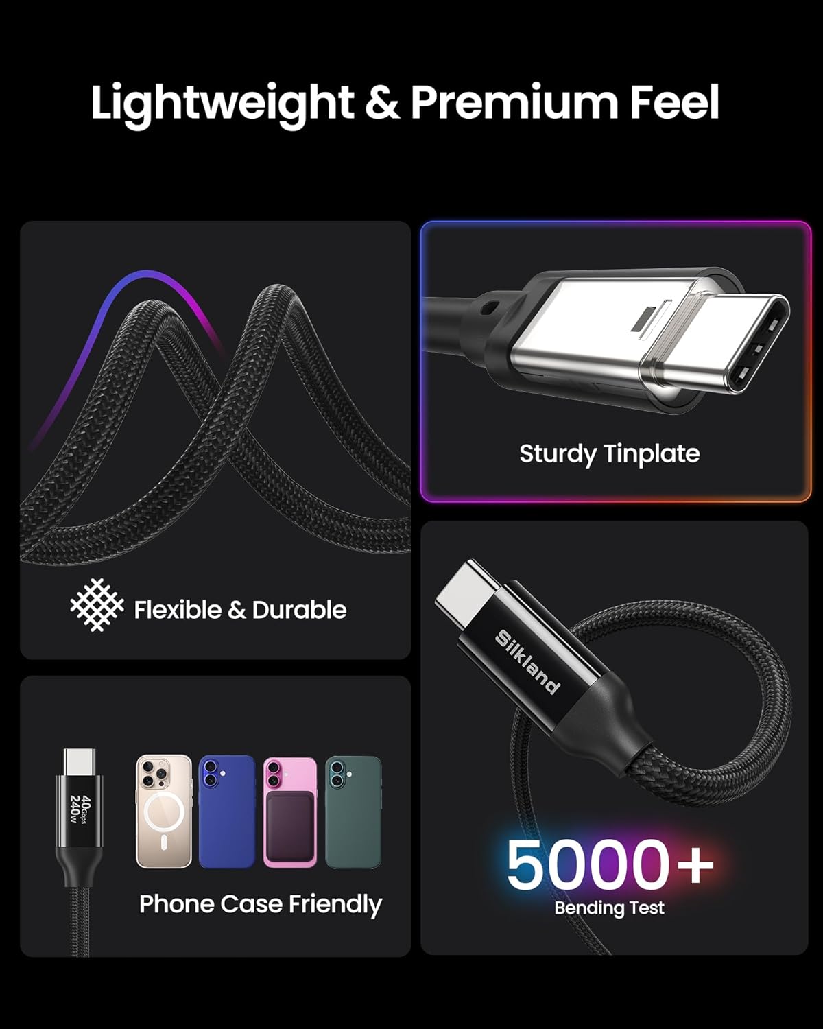 4 4 [5FT/1.5M], 40Gbps 8K/5K@60Hz, 240W 16, Silkland USB Cable for Thunderbolt Data Sync, Fast Charging, USB C