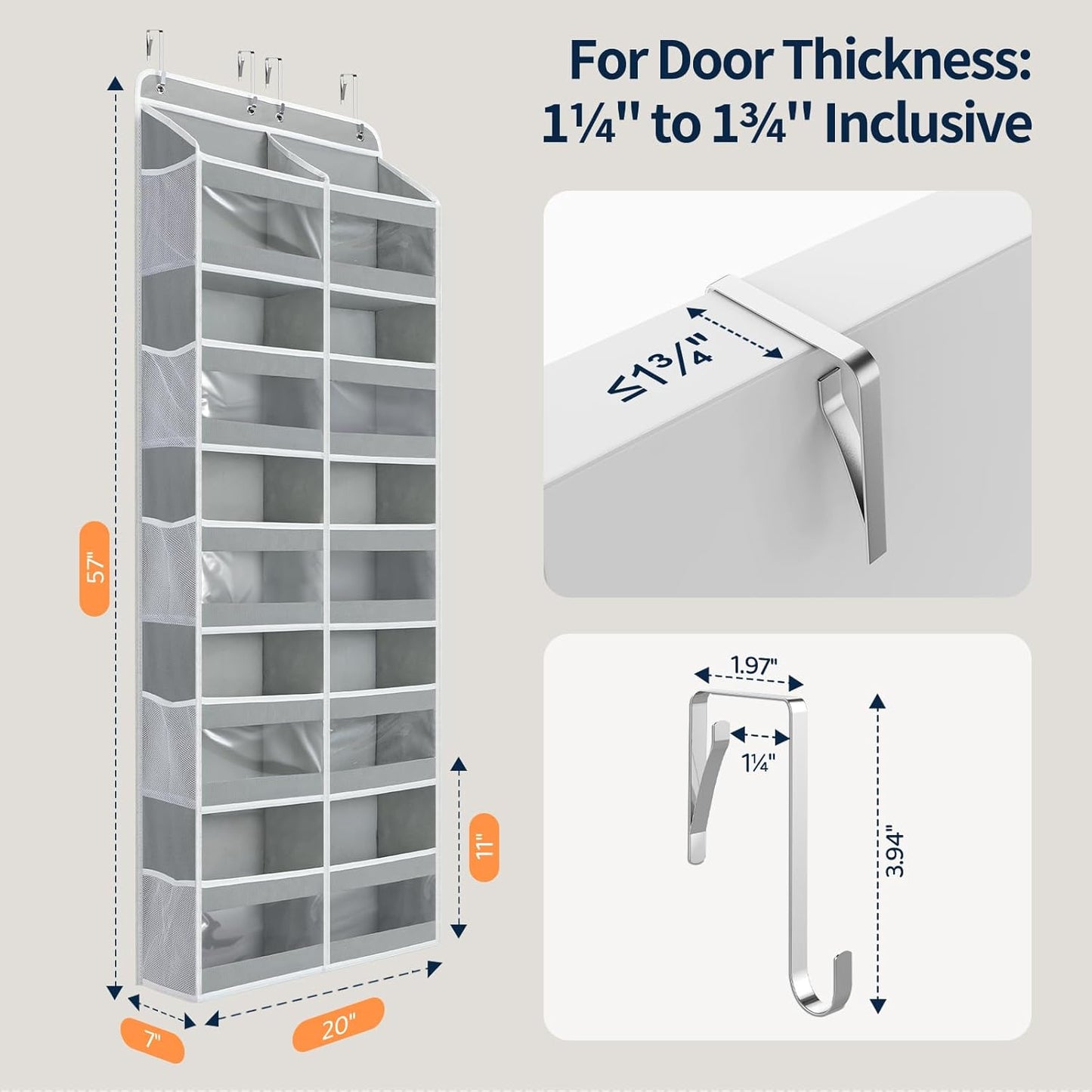 Yecaye 5-Tier Over The Door Organizer - Heavy Duty Dual-Column Storage with 10 Compartments | Grey