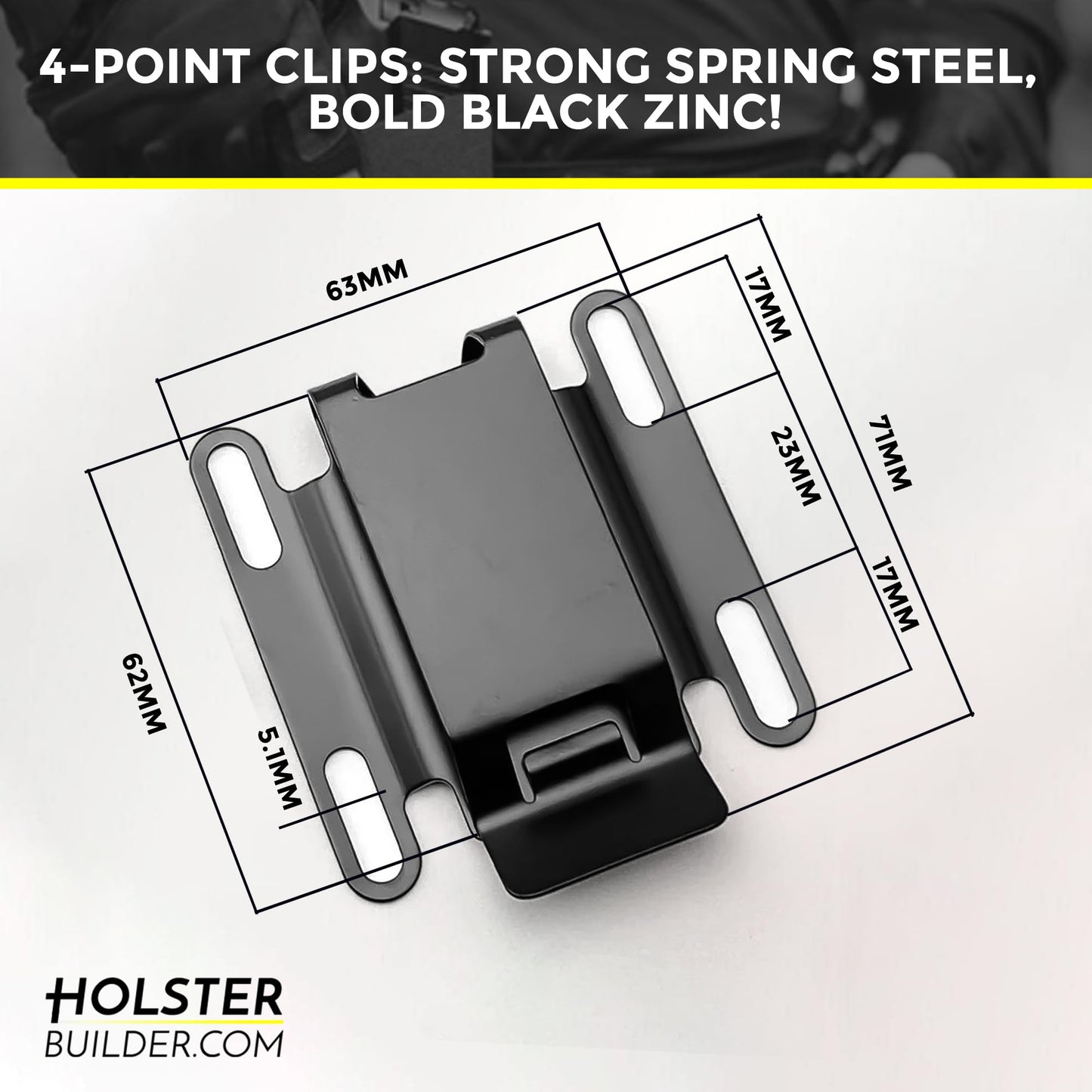 HolsterBuilder 2" Metal Belt Clip – Wide Base Holster Attachment, Heavy-Duty IWB Attachment for Concealed Carry, Tactical & EDC Belts – Holster/Sheath Mount – Made in USA
