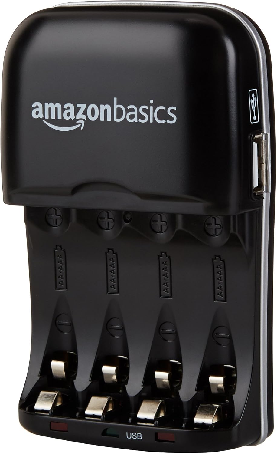 Amazon Basics Rechargeable Battery Charger for AA & AAA Ni-MH Batteries with USB Port, Portable, Travel-Friendly