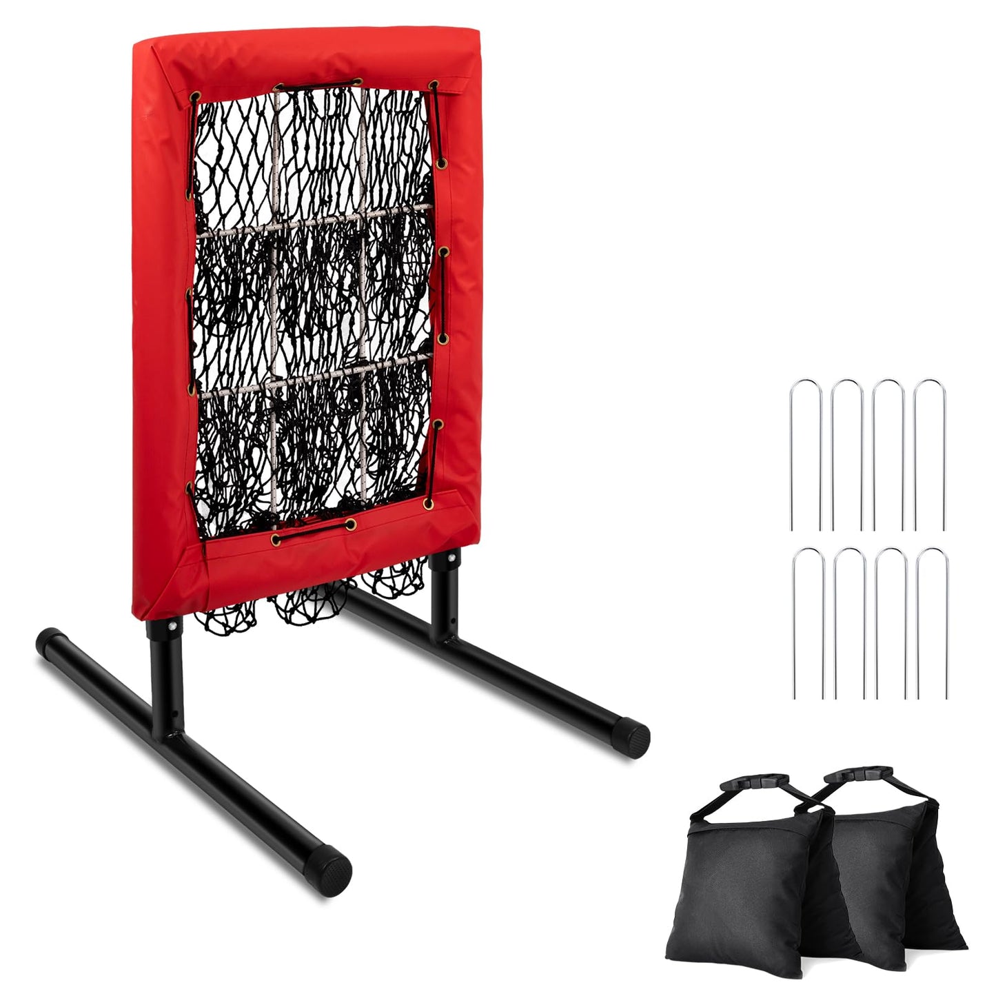 Heavy Duty 9 Hole Pitching Net with Strike Zone,9 Pocket Pitching Target Net of 4 Adjustable Heights (36-53in),Softball Pitching Net Fix by 8xspikes and 2xsandbags, Pitching Target Net for All Age