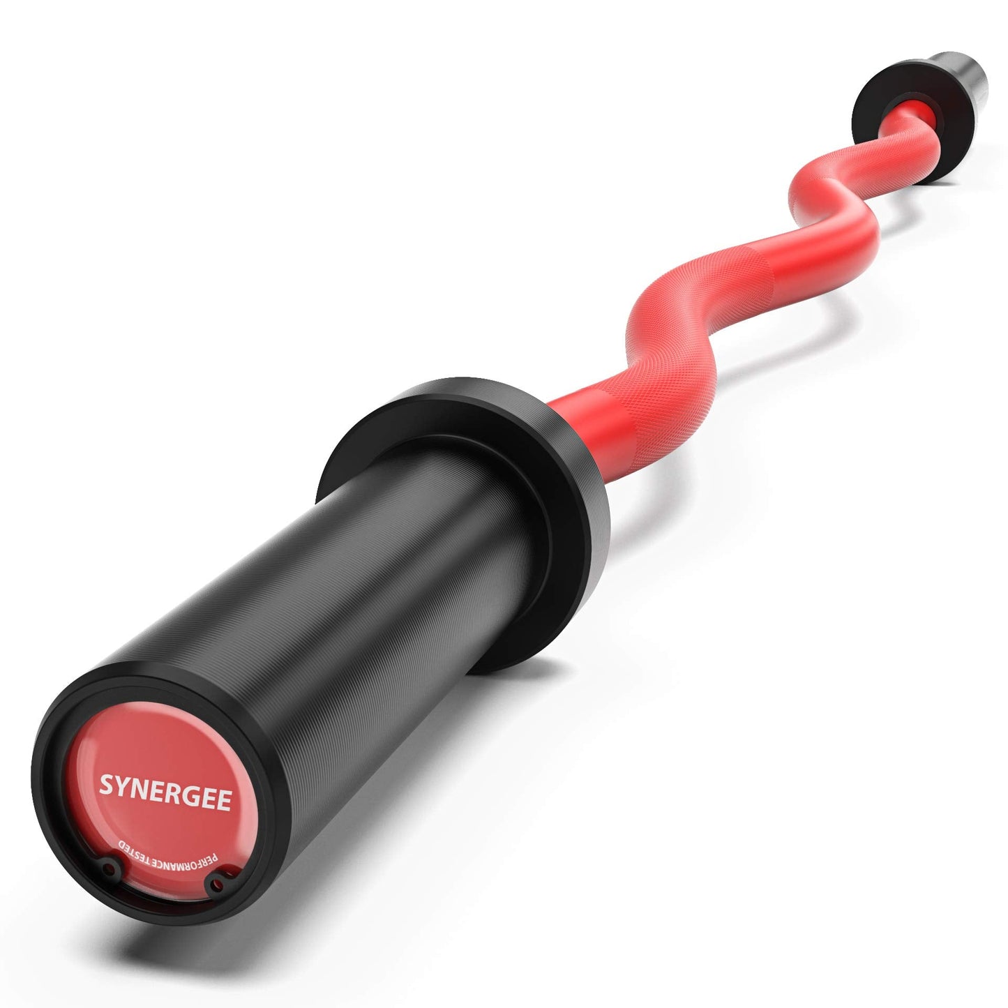 Synergee Commercial EZ Curl Olympic Bar Red Cerakote with Powder Coated Black Bushings Excellent for Bicep Curls and Triceps Extensions