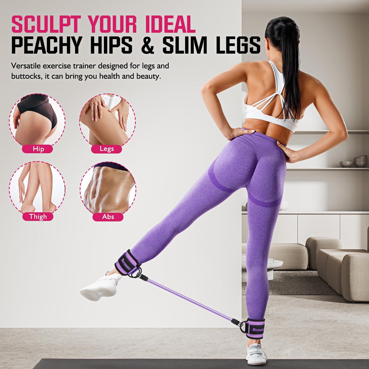 Ayombo Ankle Resistance Bands with Cuffs, Home Gym Workout Equipment, Lifting Glute Butt Exercise Equipment for Women, Ankle Weights Fitness Set, Leg Booty Equipment for Training Perfect Body Shape