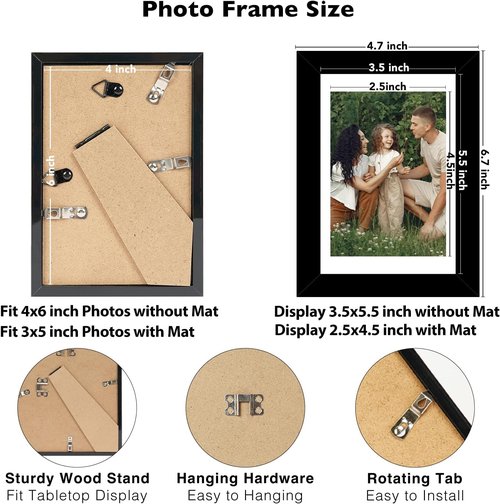 JCJMY 18-Pack 4x6 Picture Frames - Elegant Black Gallery Wall Decor for Tabletop & Hanging
